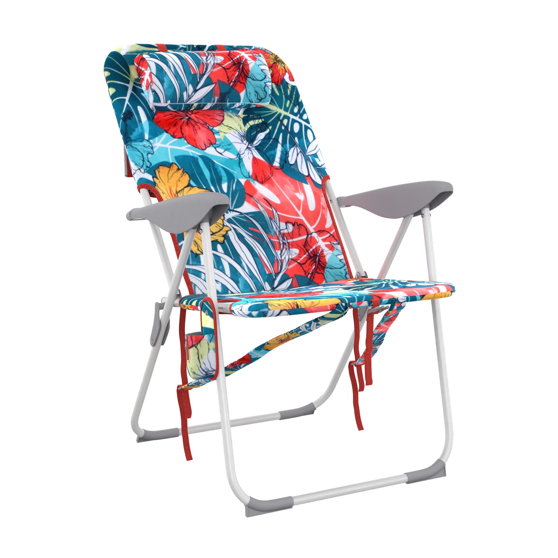 slide 4 of 6, Style Selections Polyester Tropical Print Folding Beach chair Adjustable and Carrying Strap/Handle Included, 1 ct