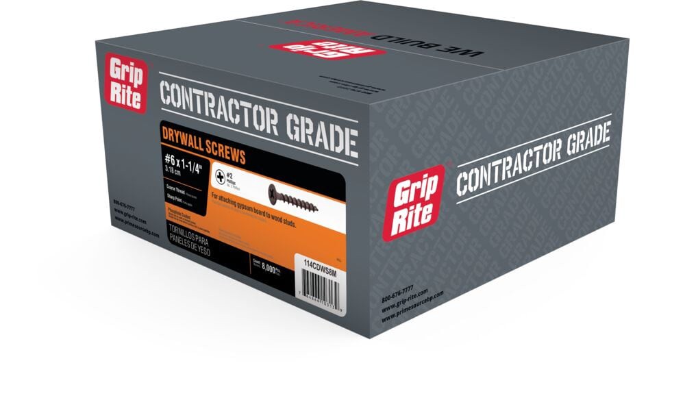 slide 2 of 4, Grip-Rite #6 x 1-1/4-in Bugle Coarse Thread Drywall Screws 28.21-lb ( 8000 -Pack ), 1 ct