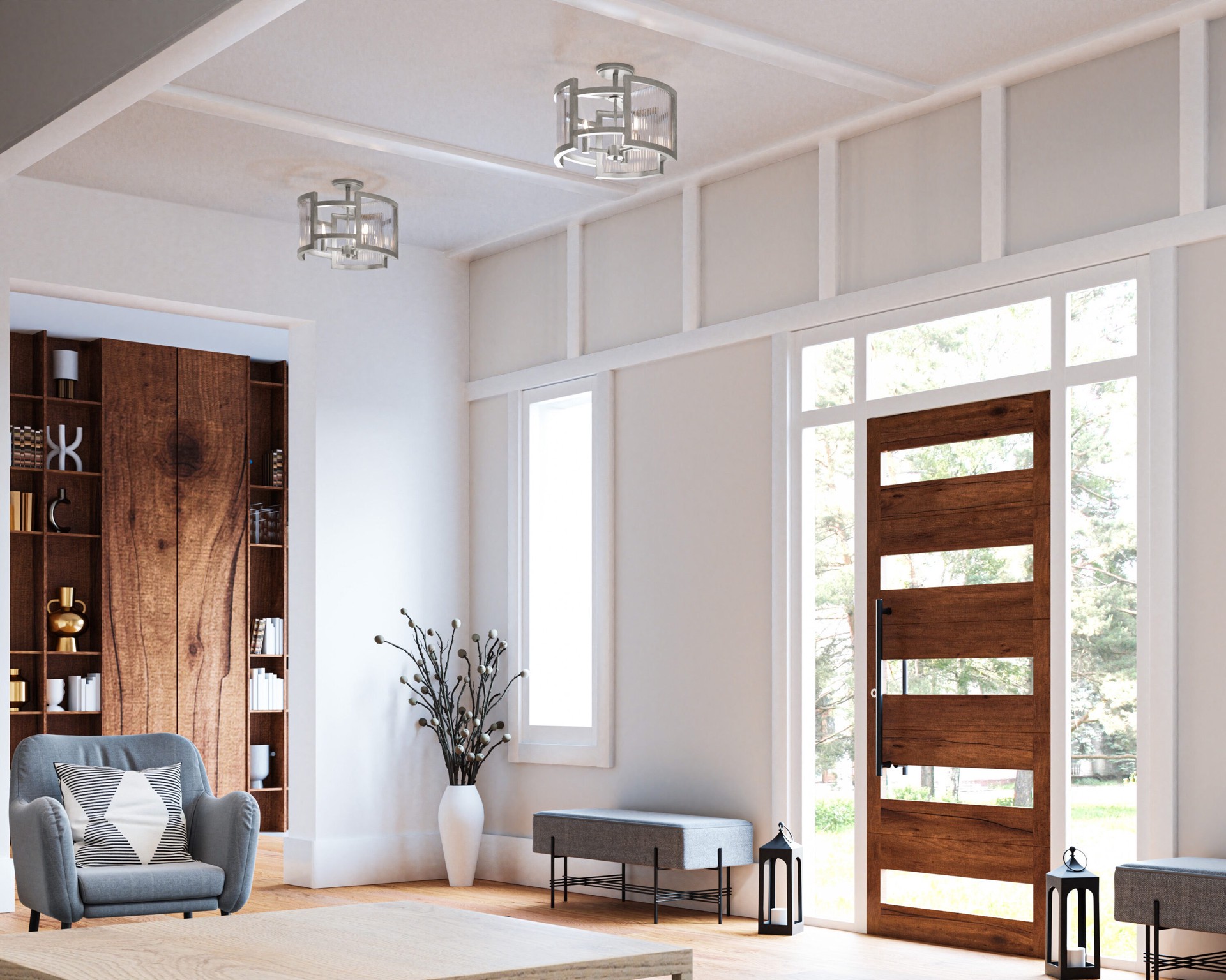 slide 5 of 6, Quoizel Lexon 3 -Light 13-in Brushed Nickel Semi Flush Mount Light, 1 ct