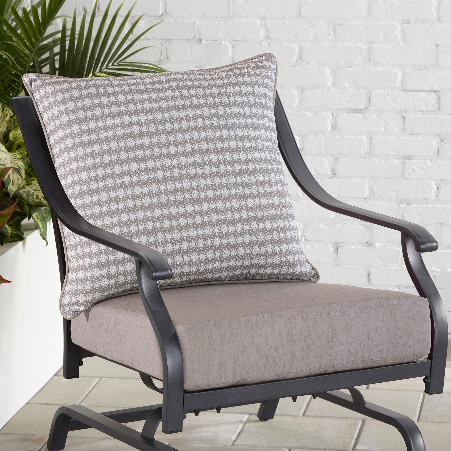 slide 2 of 6, Style Selections 24-in x 24-in Galena Block Print Deep seat patio chair cushion, 1 ct