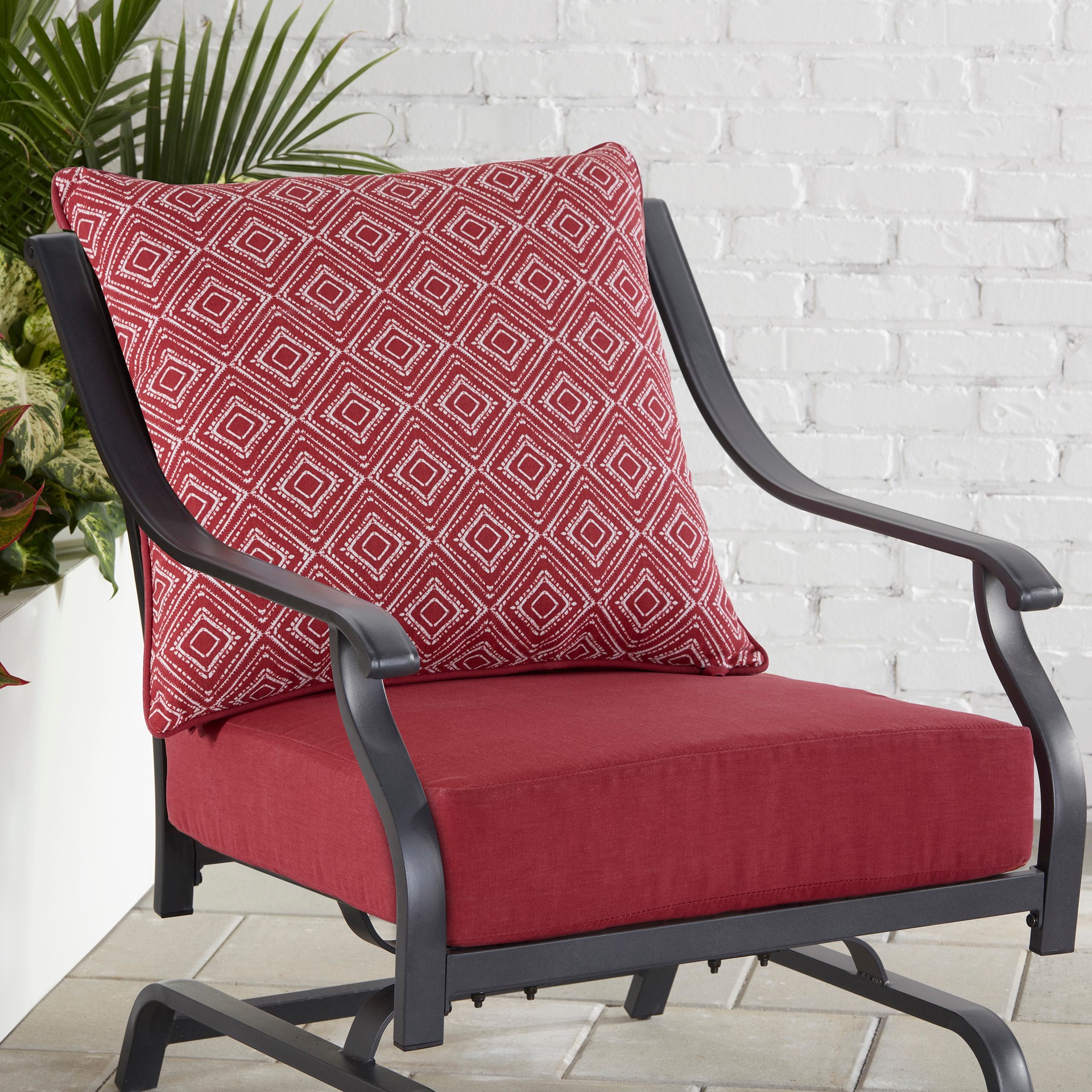 slide 2 of 6, Style Selections 24-in x 24-in Samaria Geo Diamond Deep seat patio chair cushion, 1 ct