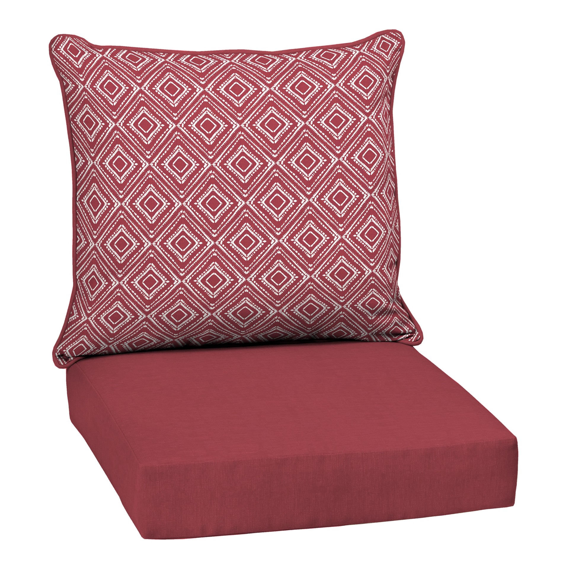 slide 1 of 6, Style Selections 24-in x 24-in Samaria Geo Diamond Deep seat patio chair cushion, 1 ct