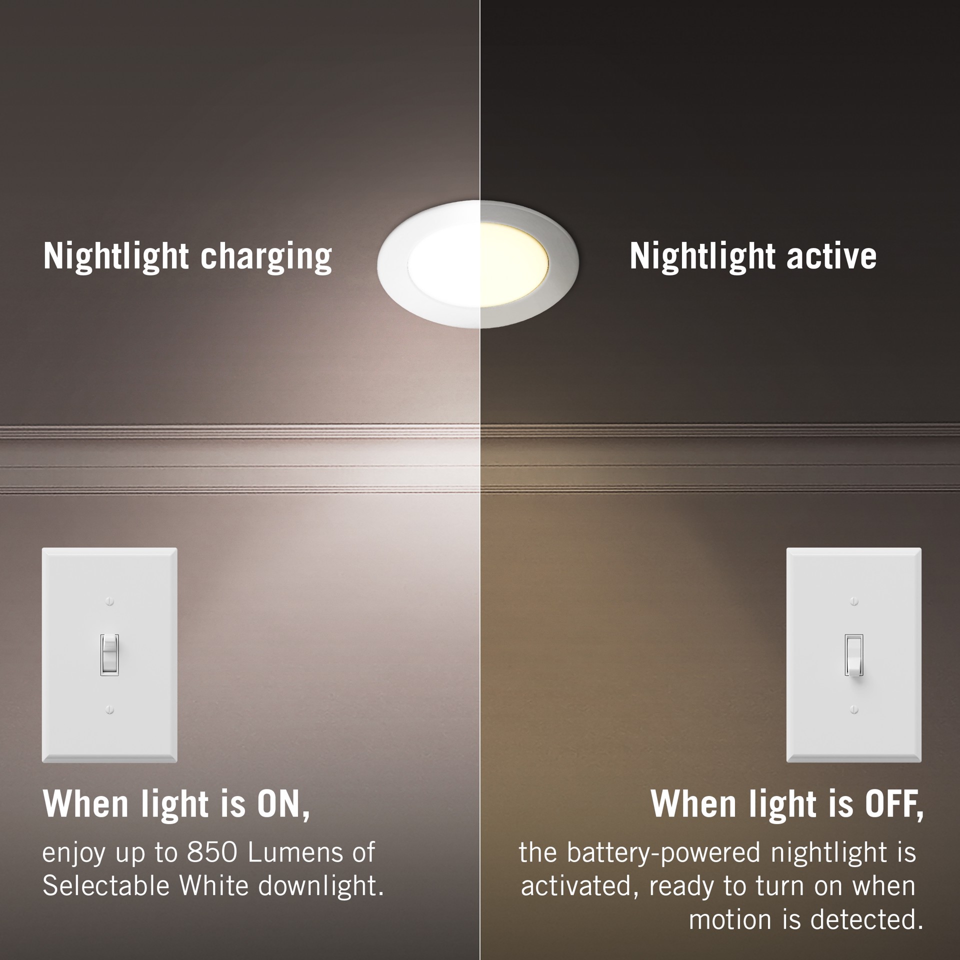 slide 3 of 6, Utilitech Motion Battery White 6-in 850 -Lumens Switchable white Round Dimmable LED Canless Wet rated Recessed Downlight, 1 ct