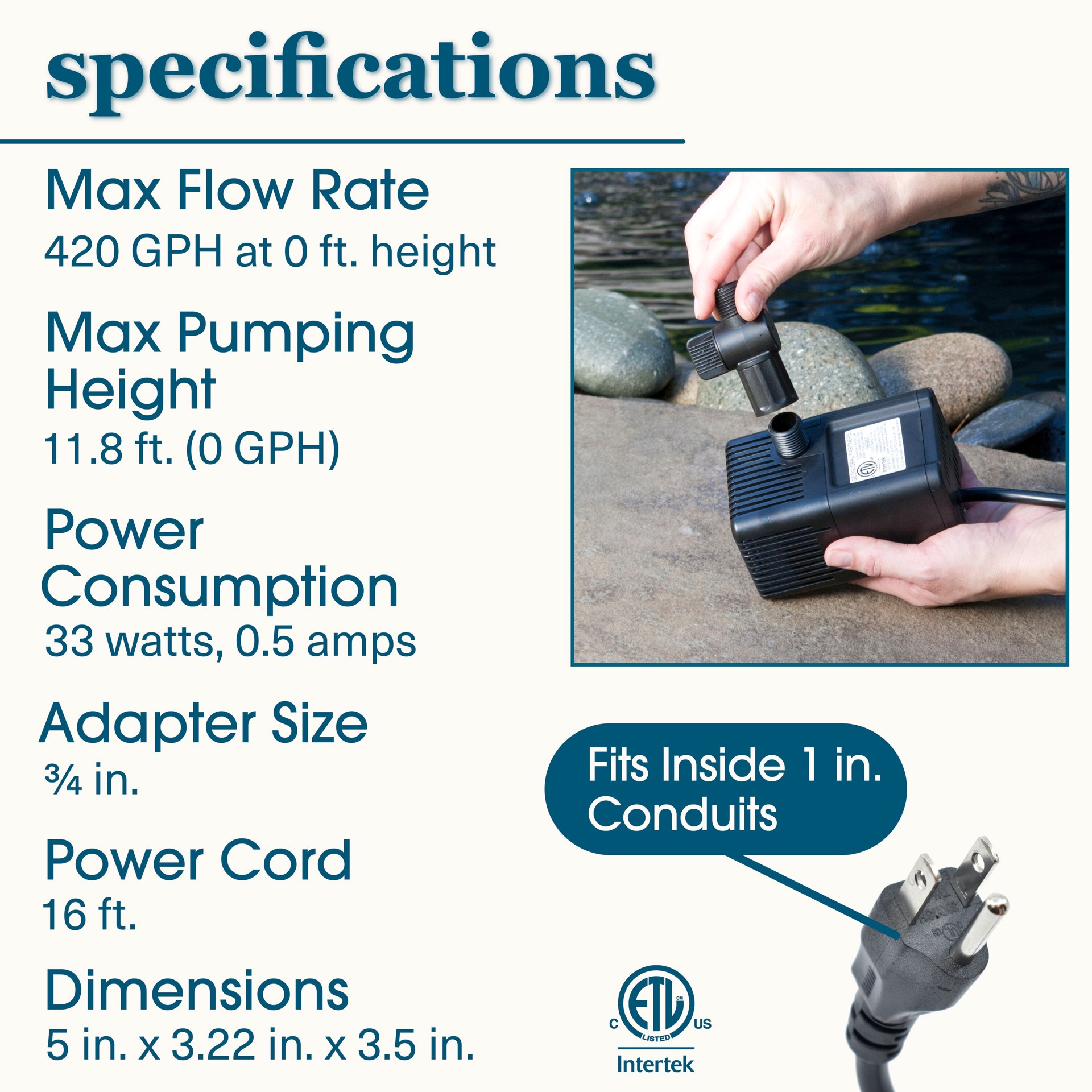 slide 4 of 6, smartpond 420 -GPH Submersible Corded Electric Pond Pump, 1 ct