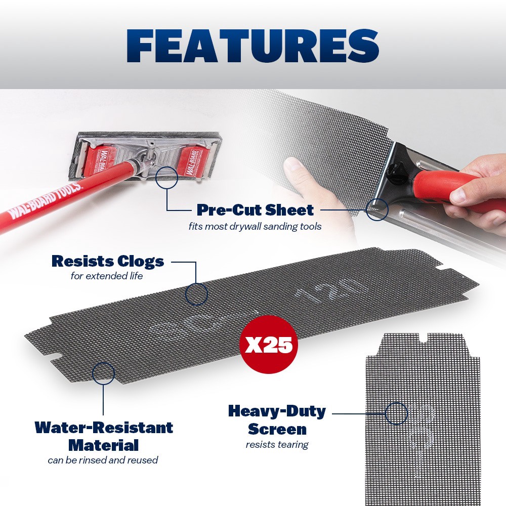 slide 2 of 6, WAL-BOARD TOOLS Precut Drywall Sanding Screen Medium 120 -Grit Screen Sandpaper 4.19-in W x 11.25-in L 25 -Pack, 1 ct