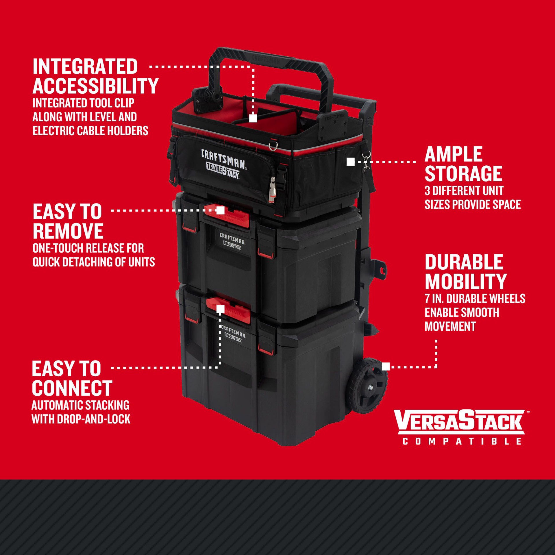 slide 3 of 6, CRAFTSMAN TRADESTACK 22.5-in W x 39.19-in H x 18.13-in D Black Plastic Rolling Tool Box, 1 ct