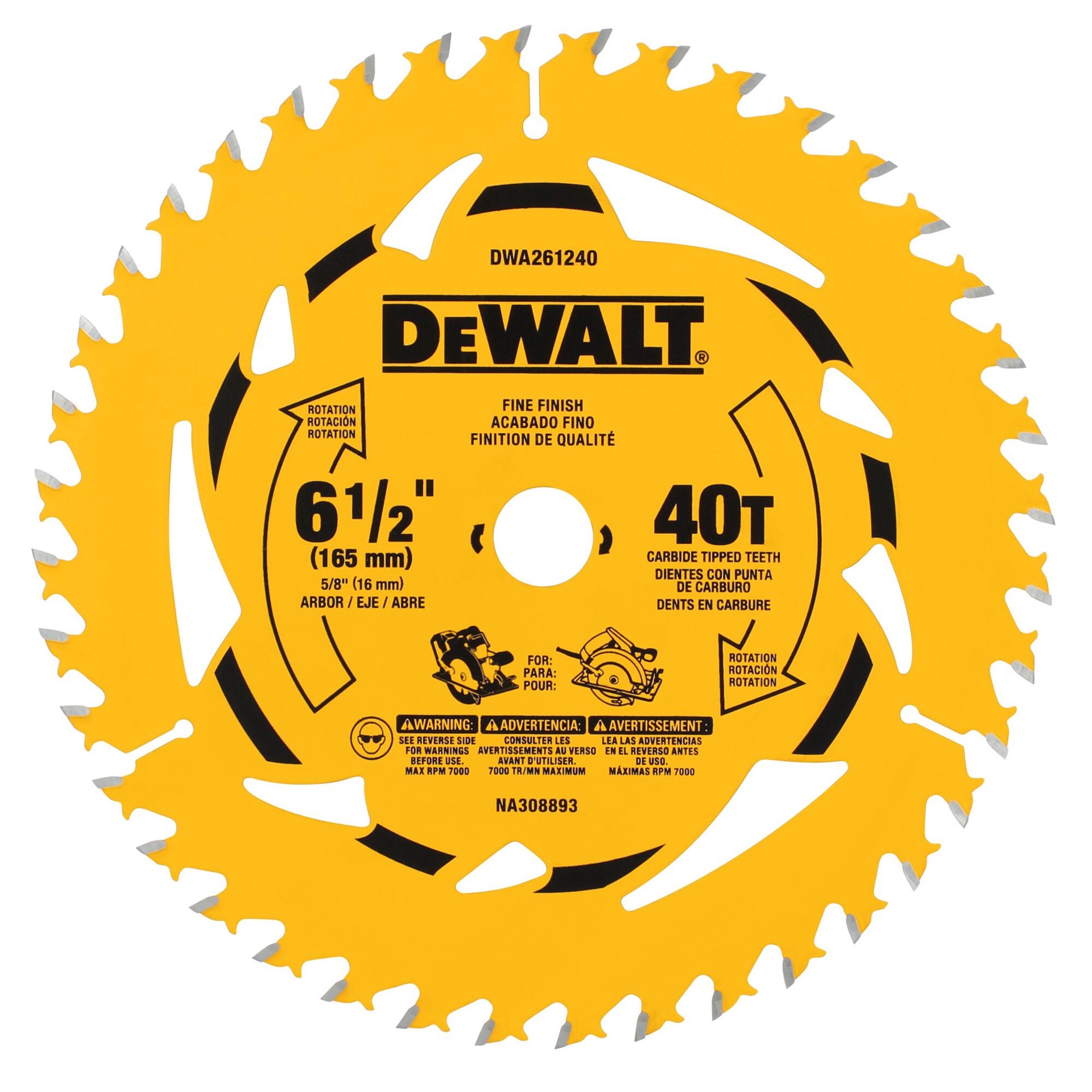 slide 1 of 6, DEWALT 6-1/2-in 40 -Tooth Fine Finish Tungsten carbide-tipped steel Circular saw blade Individual, 1 ct