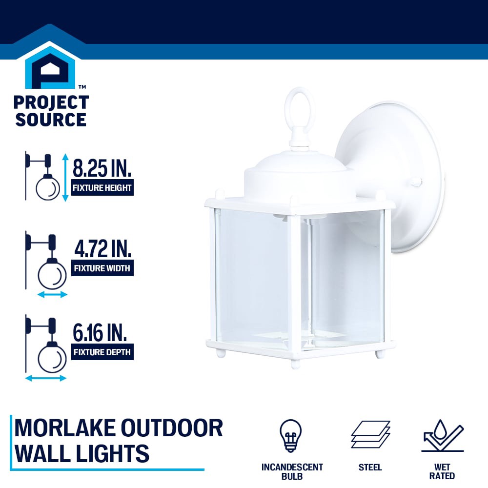 slide 5 of 6, Project Source Morlake 1 -Light 8.25-in H Matte White Hardwired Outdoor Wall Light, 1 ct