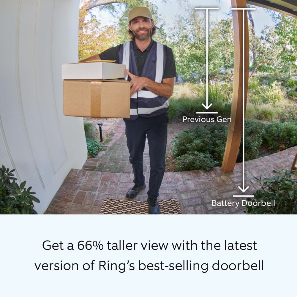 slide 5 of 6, Ring Battery Doorbell with Head-to-Toe HD Video, Live View with Two-Way Talk, and Motion Detection & Alerts, Venetian Bronze, 1 ct