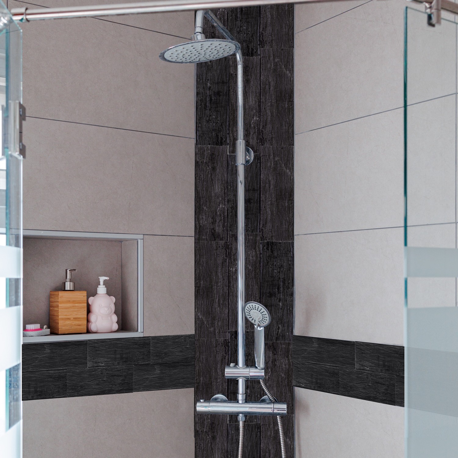 slide 2 of 6, LuxySplash Esli Weathered Black 4-in x 12-in Multi-finish Glass Subway Wall Tile ( 1.0-sq ft Carton ), 1 ct