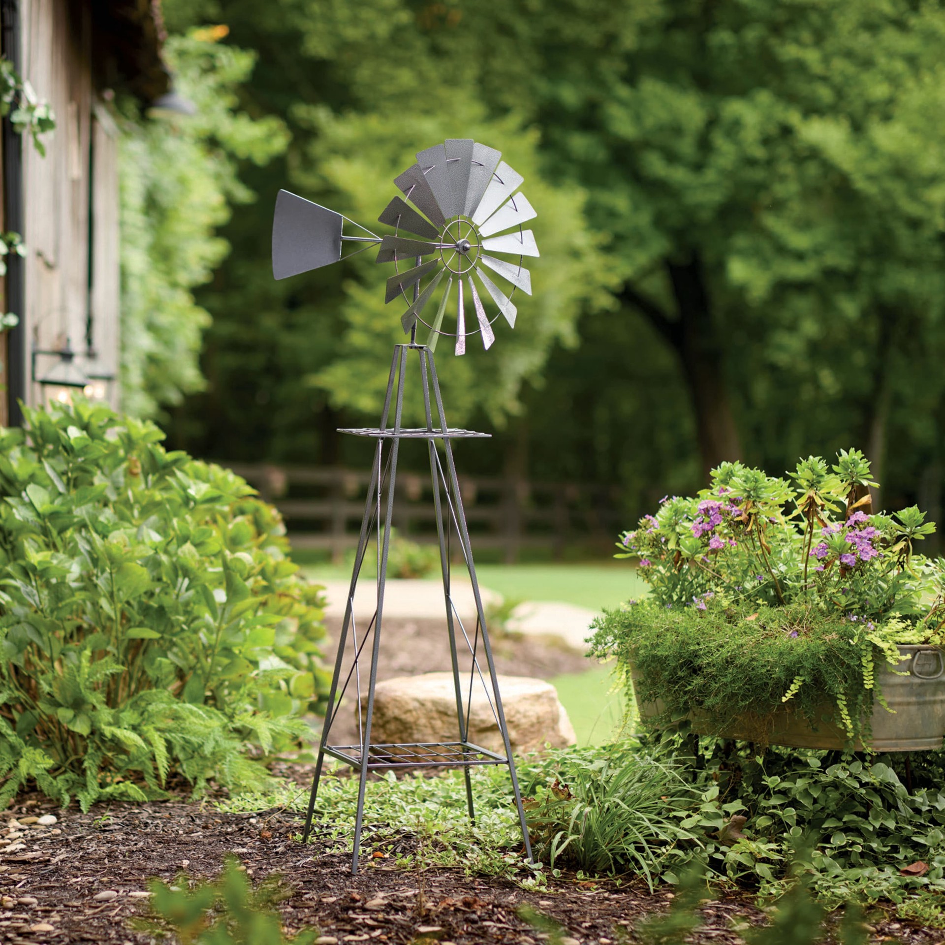 slide 2 of 6, Style Selections 72-in 16 -Blade Steel Decorative Windmill, 1 ct