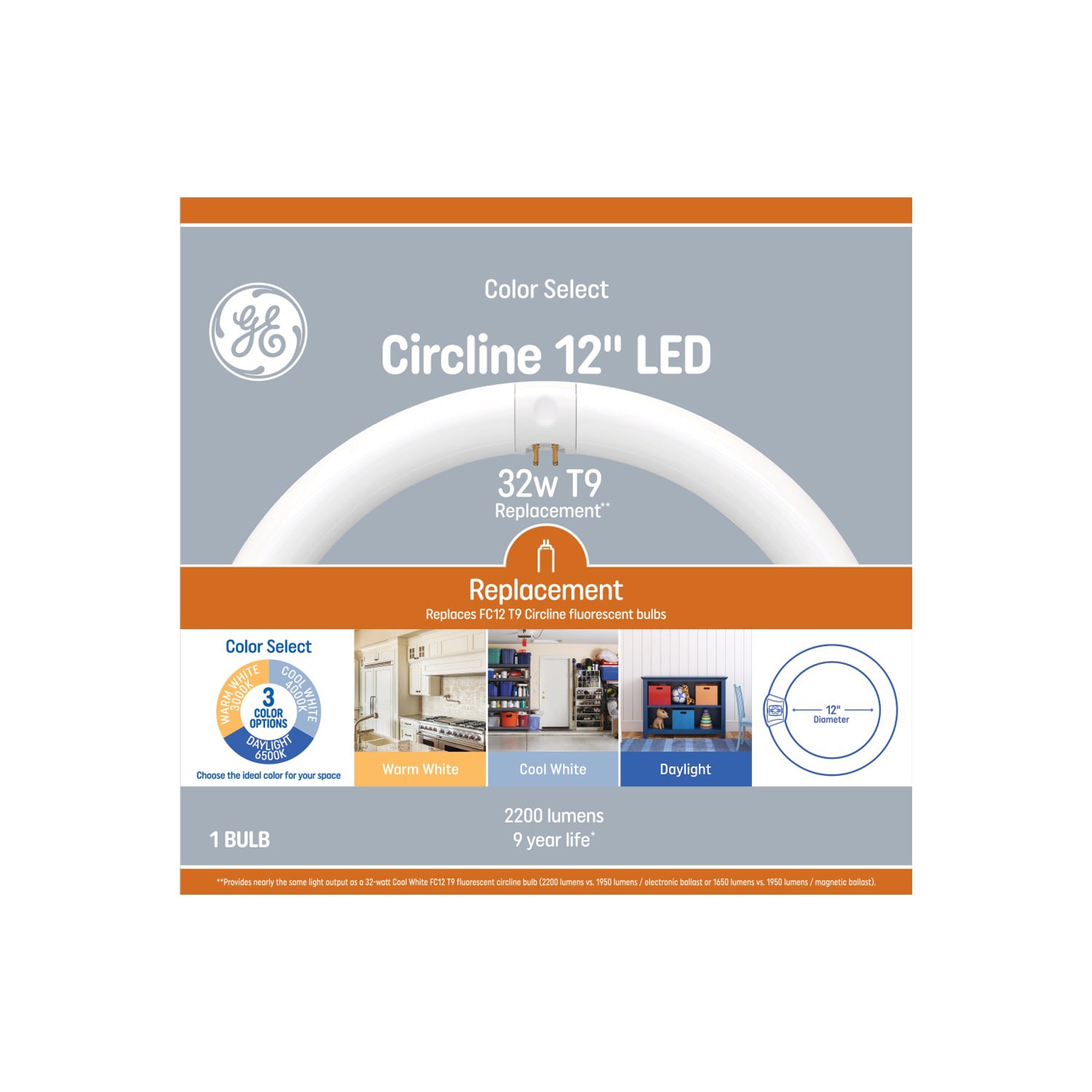 slide 4 of 6, GE Color Select Circline 12in 22W Replacement (1-Pack) 32 -Watt EQ T8 Cool white G13 LED Tube Light Bulb, 1 ct