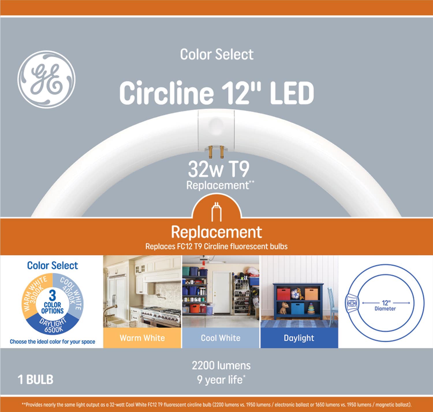 slide 1 of 6, GE Color Select Circline 12in 22W Replacement (1-Pack) 32 -Watt EQ T8 Cool white G13 LED Tube Light Bulb, 1 ct