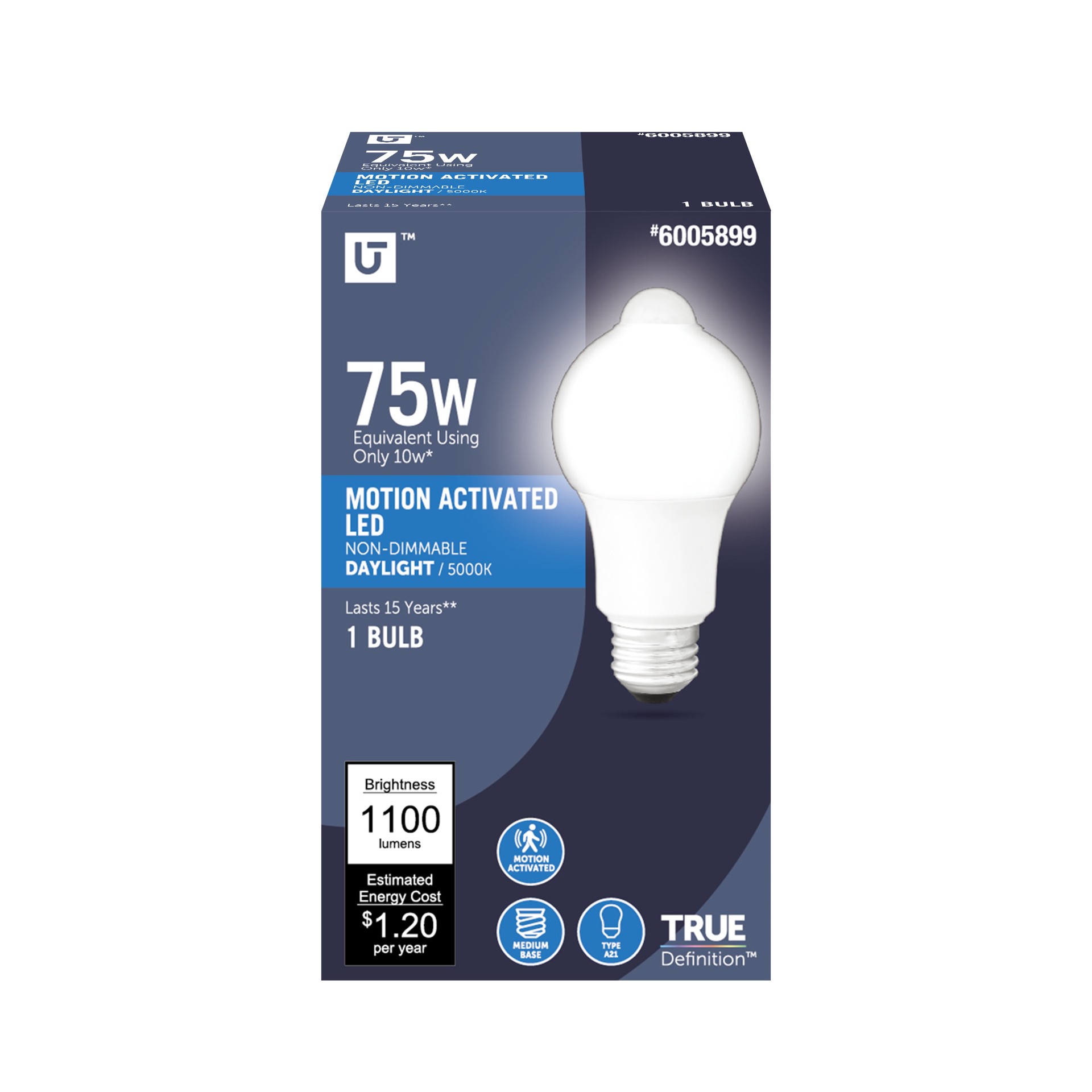 slide 1 of 5, Utilitech Motion Activated 75 -Watt EQ A21 Daylight Medium base (E-26) LED General purpose Light Bulb, 1 ct