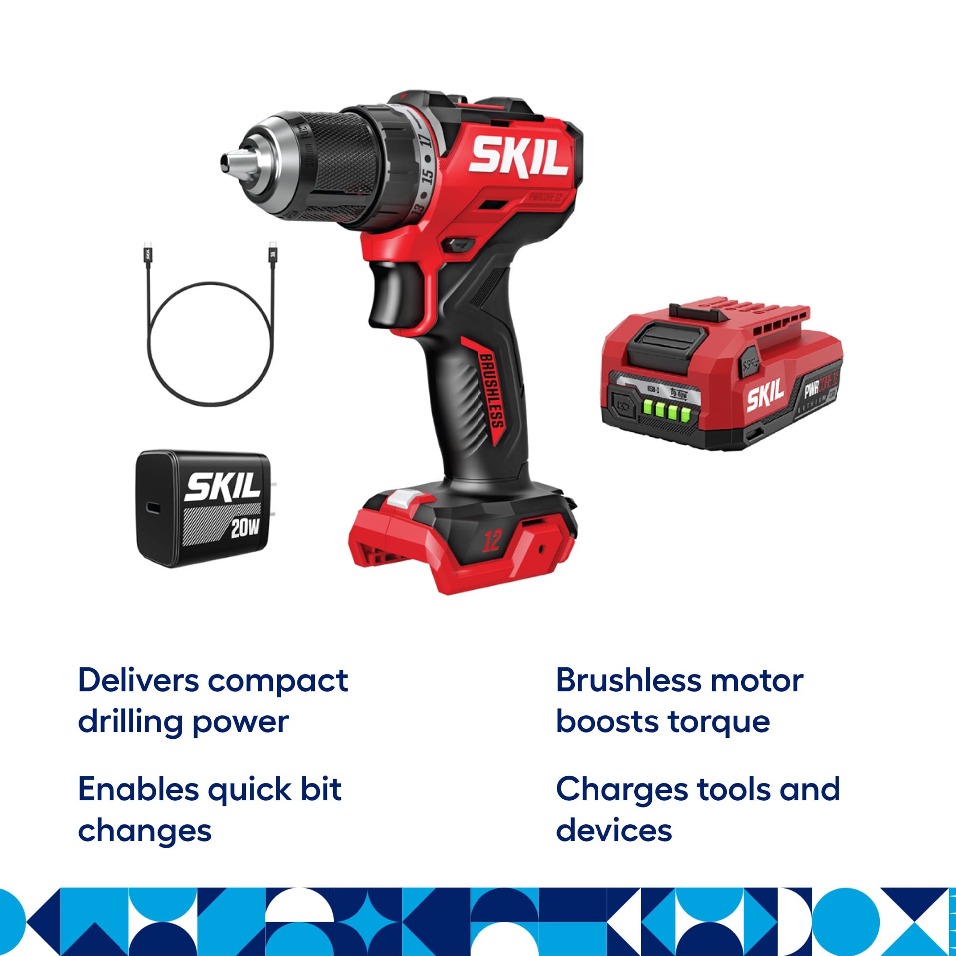 slide 2 of 6, SKIL PWR CORE 12 PWR CORE 12-volt 1/2-in Keyless Brushless Cordless Drill ( 1 -Batteries Included, and Charger Included ), 1 ct