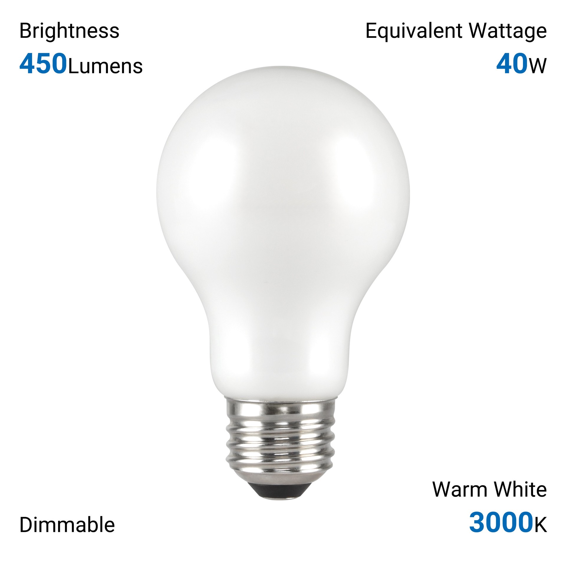 slide 6 of 6, Utilitech 40 -Watt EQ A19 Warm white Medium base (E-26) Dimmable LED General purpose Light Bulb 4 -Pack, 1 ct