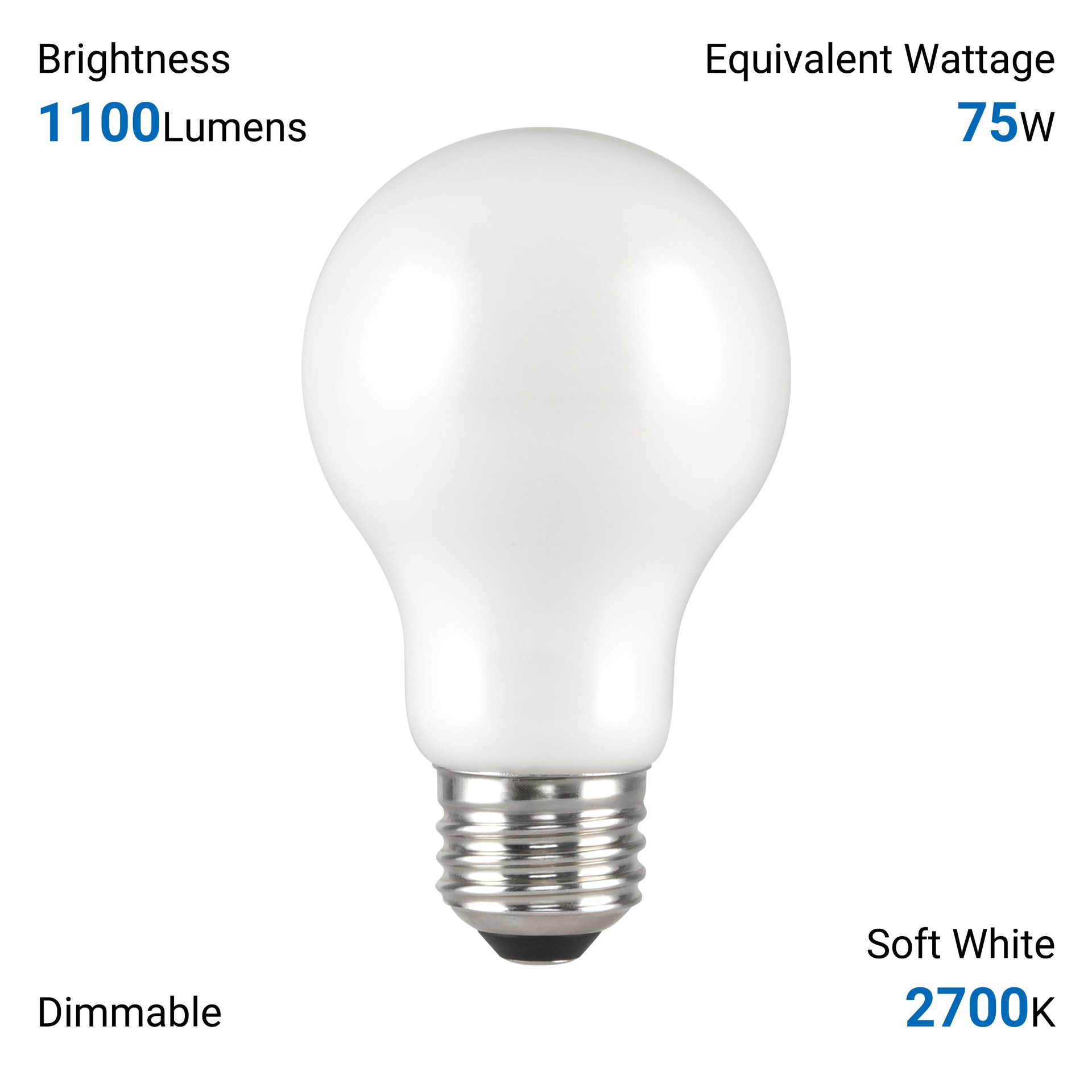slide 6 of 6, Utilitech Led light bulb 75 -Watt EQ A19 Soft white Medium base (E-26) Dimmable LED General purpose Light Bulb 2 -Pack, 1 ct