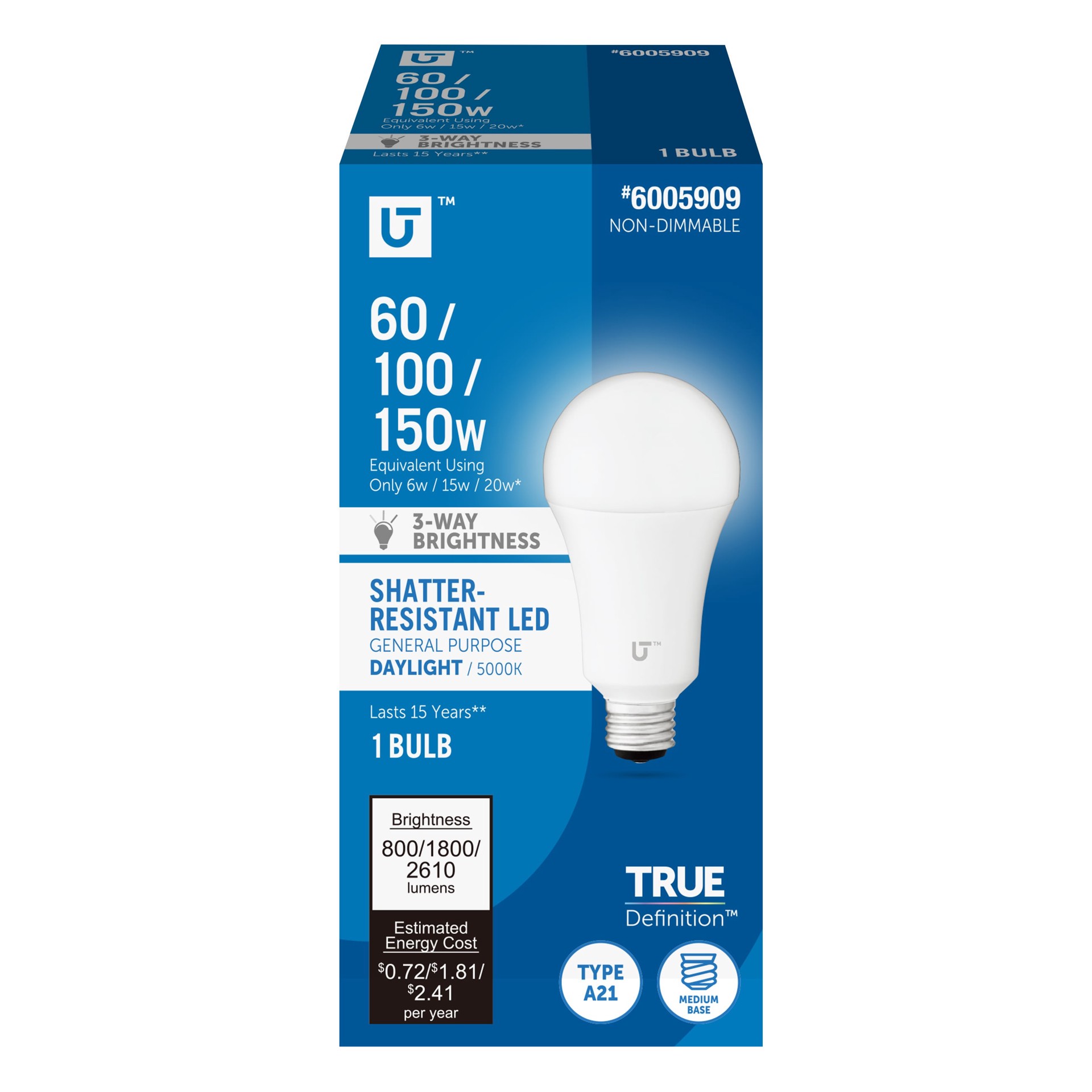 slide 1 of 6, Utilitech 3-way 150 -Watt EQ A21 Daylight Medium base (E-26) LED General purpose Light Bulb, 1 ct