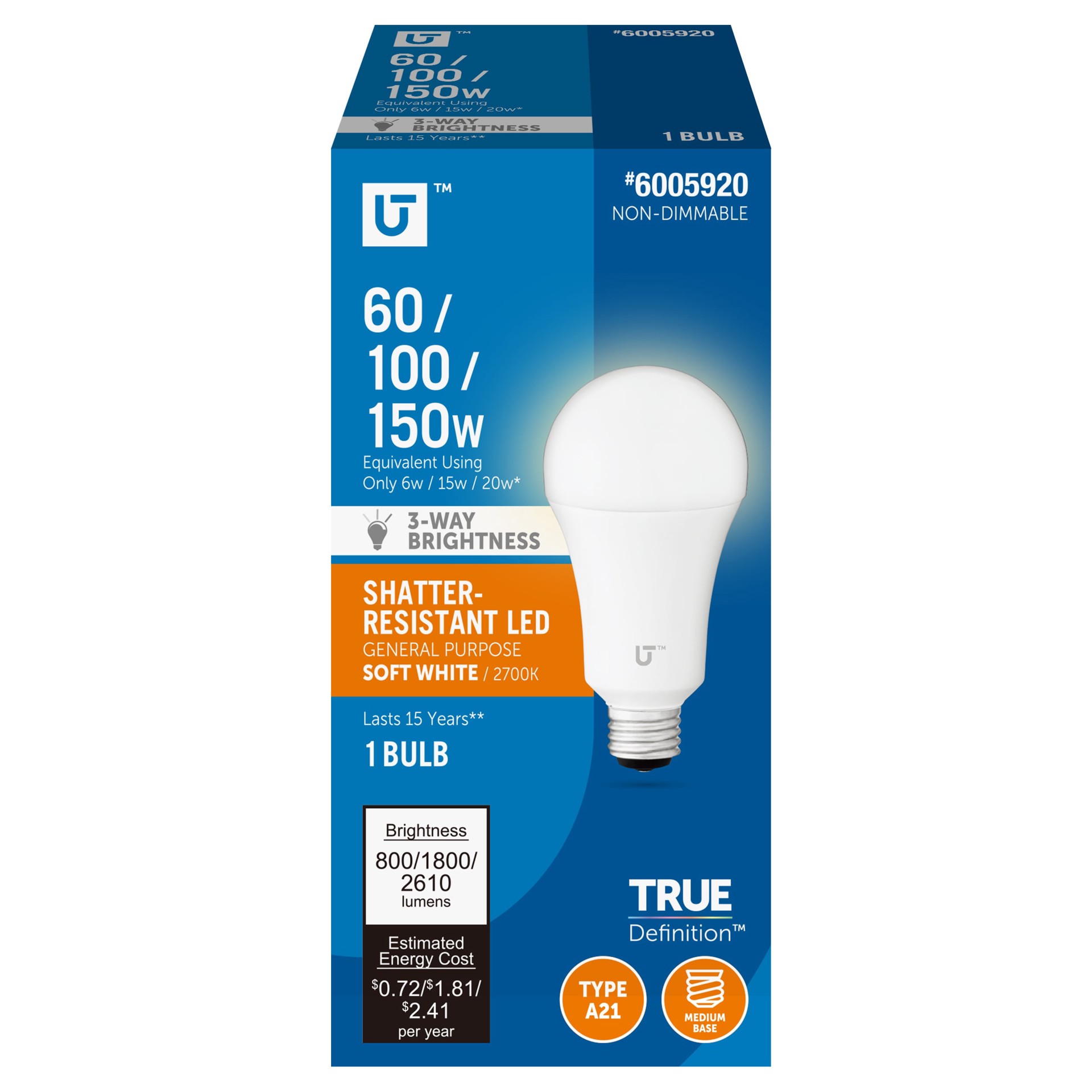 slide 1 of 6, Utilitech 3-way 150 -Watt EQ A21 Soft white Medium base (E-26) LED General purpose Light Bulb, 1 ct