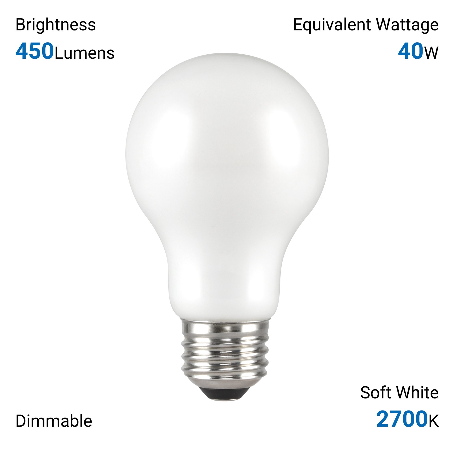slide 6 of 6, Utilitech Led light bulb 40 -Watt EQ A19 Soft white Medium base (E-26) Dimmable LED General purpose Light Bulb 4 -Pack, 1 ct
