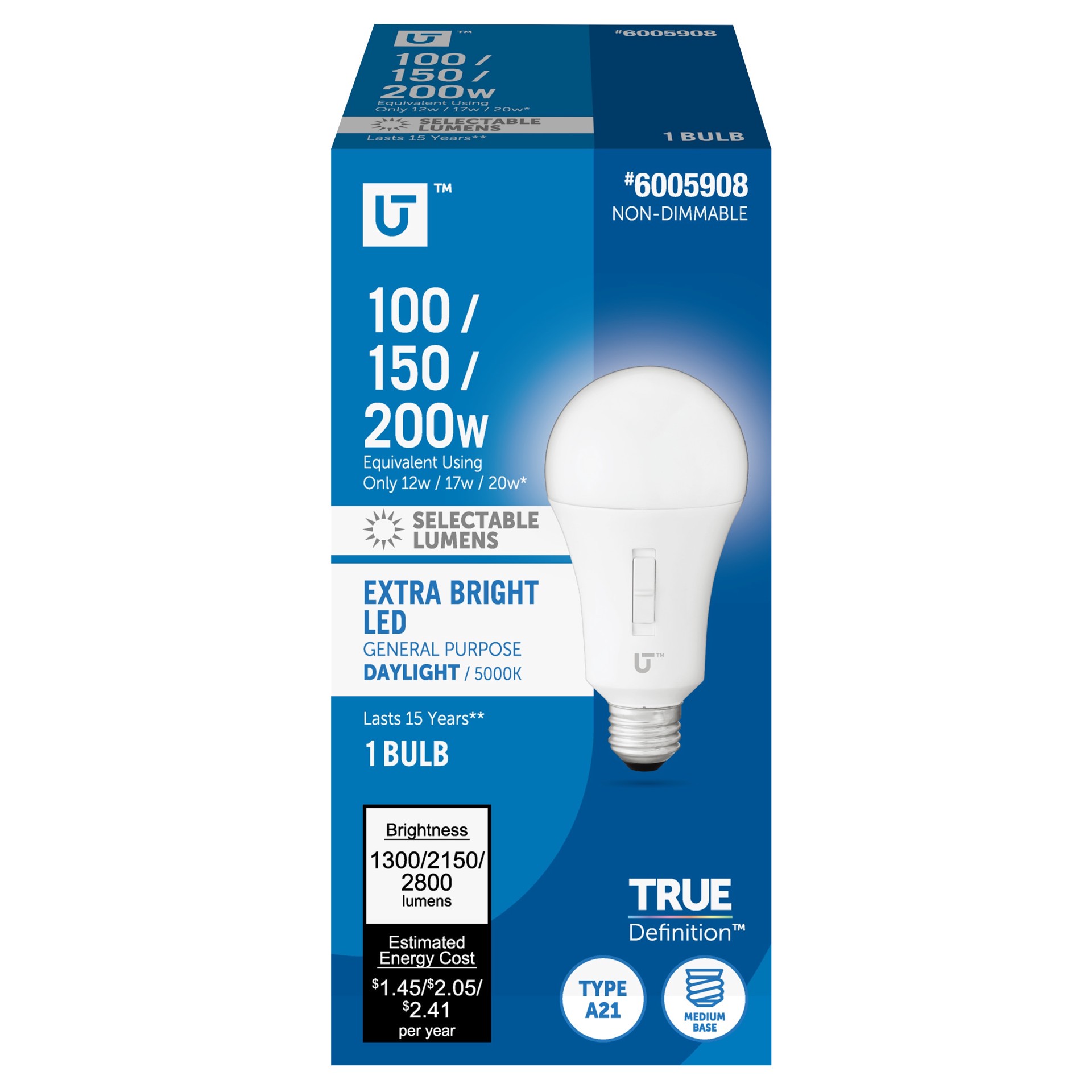 slide 1 of 6, Utilitech 200 -Watt EQ A21 Daylight Medium base (E-26) LED General purpose Light Bulb, 1 ct