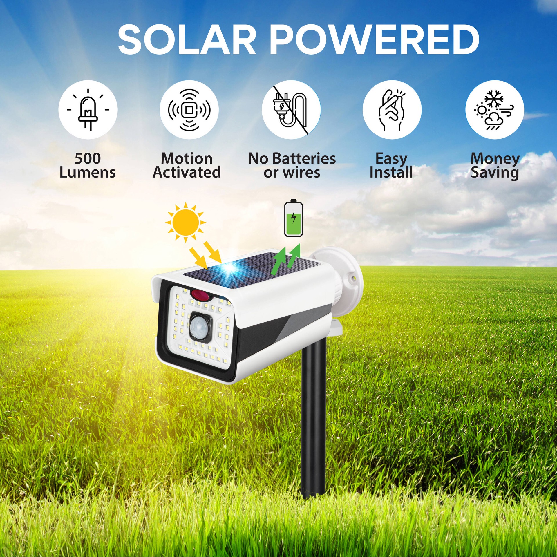slide 2 of 5, BELL + HOWELL Bionic 500 -Lumens 3 -Watt White Bright White Solar LED Spot light Motion Sensor, 1 ct