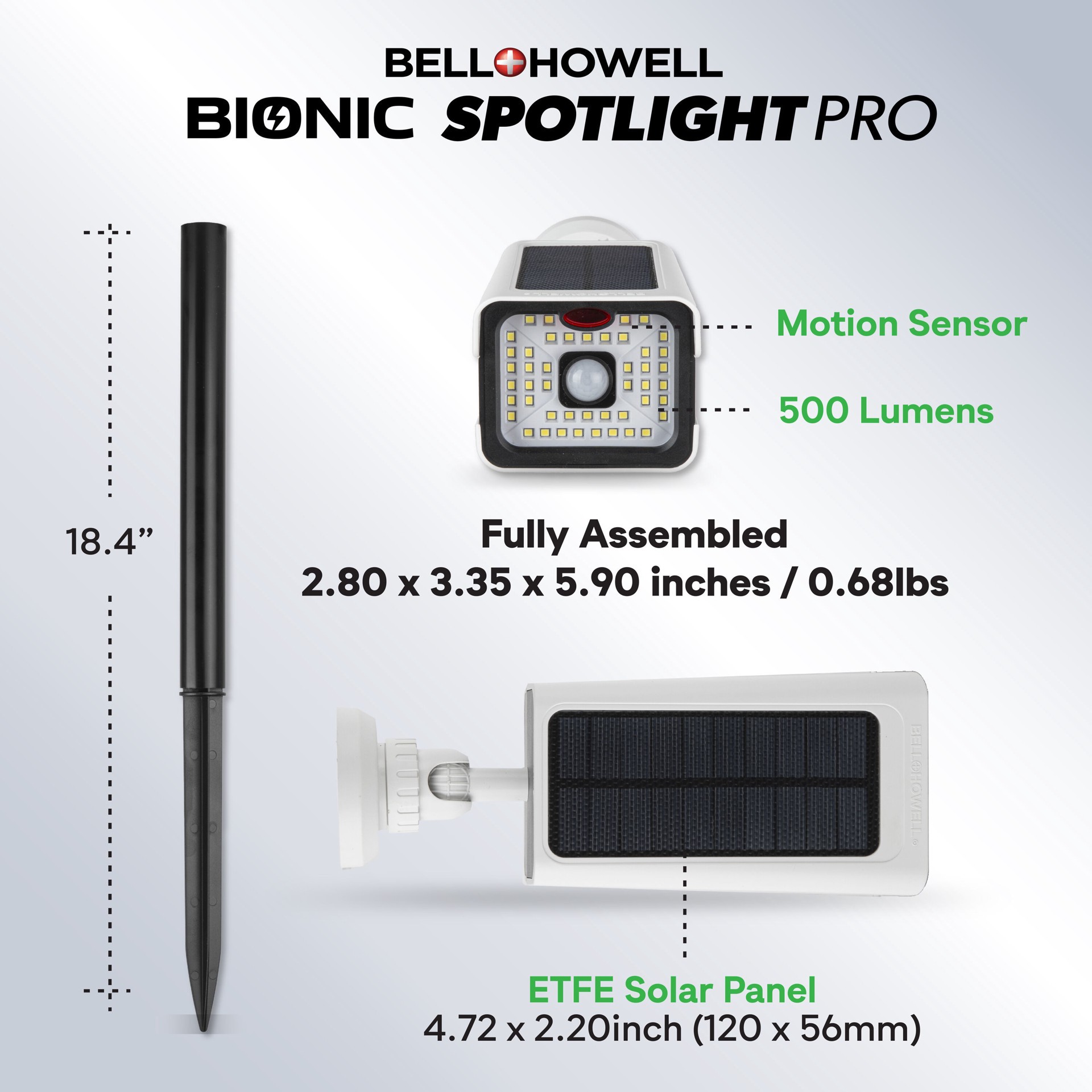 slide 3 of 5, BELL + HOWELL Bionic 500 -Lumens 3 -Watt White Bright White Solar LED Spot light Motion Sensor, 1 ct