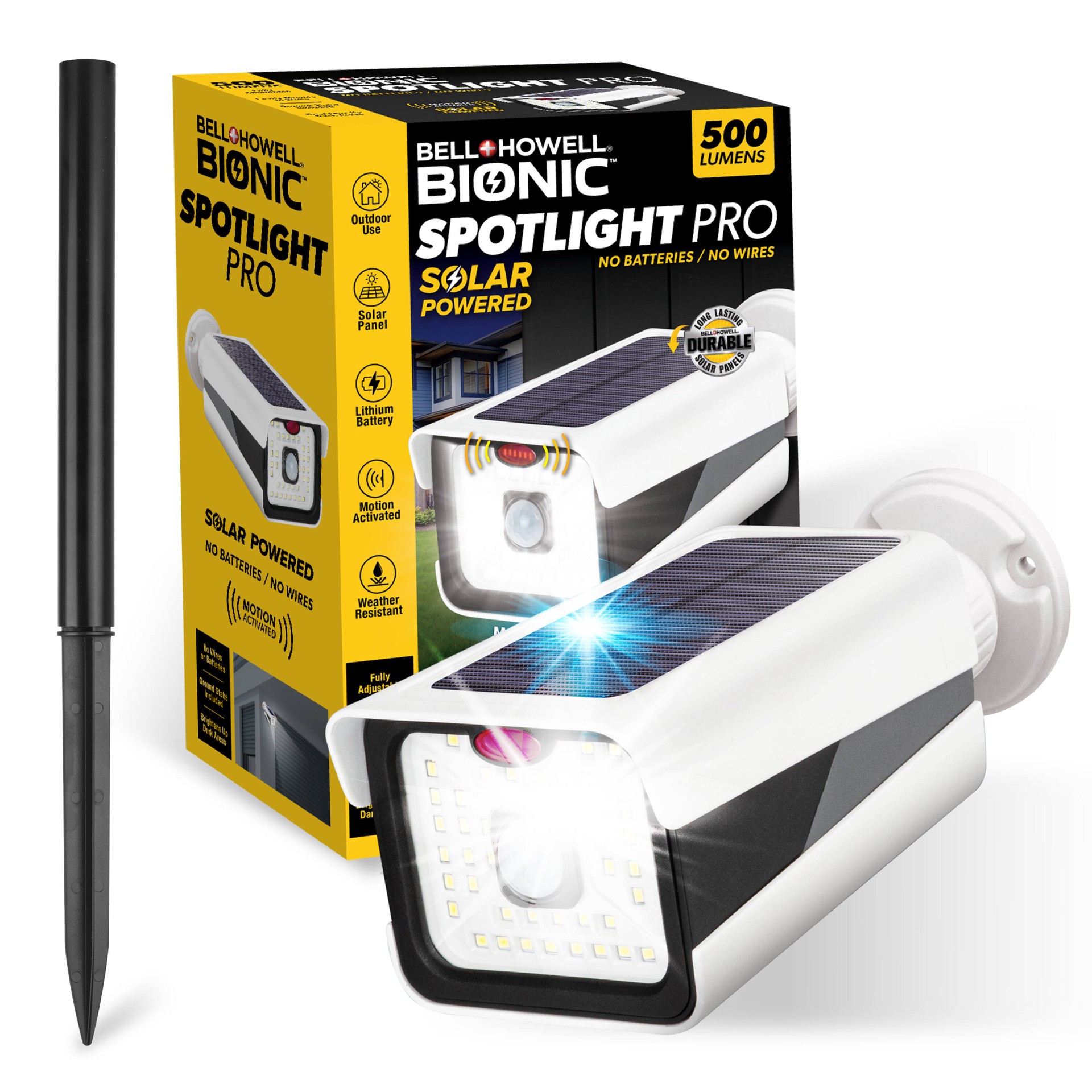 slide 1 of 5, BELL + HOWELL Bionic 500 -Lumens 3 -Watt White Bright White Solar LED Spot light Motion Sensor, 1 ct