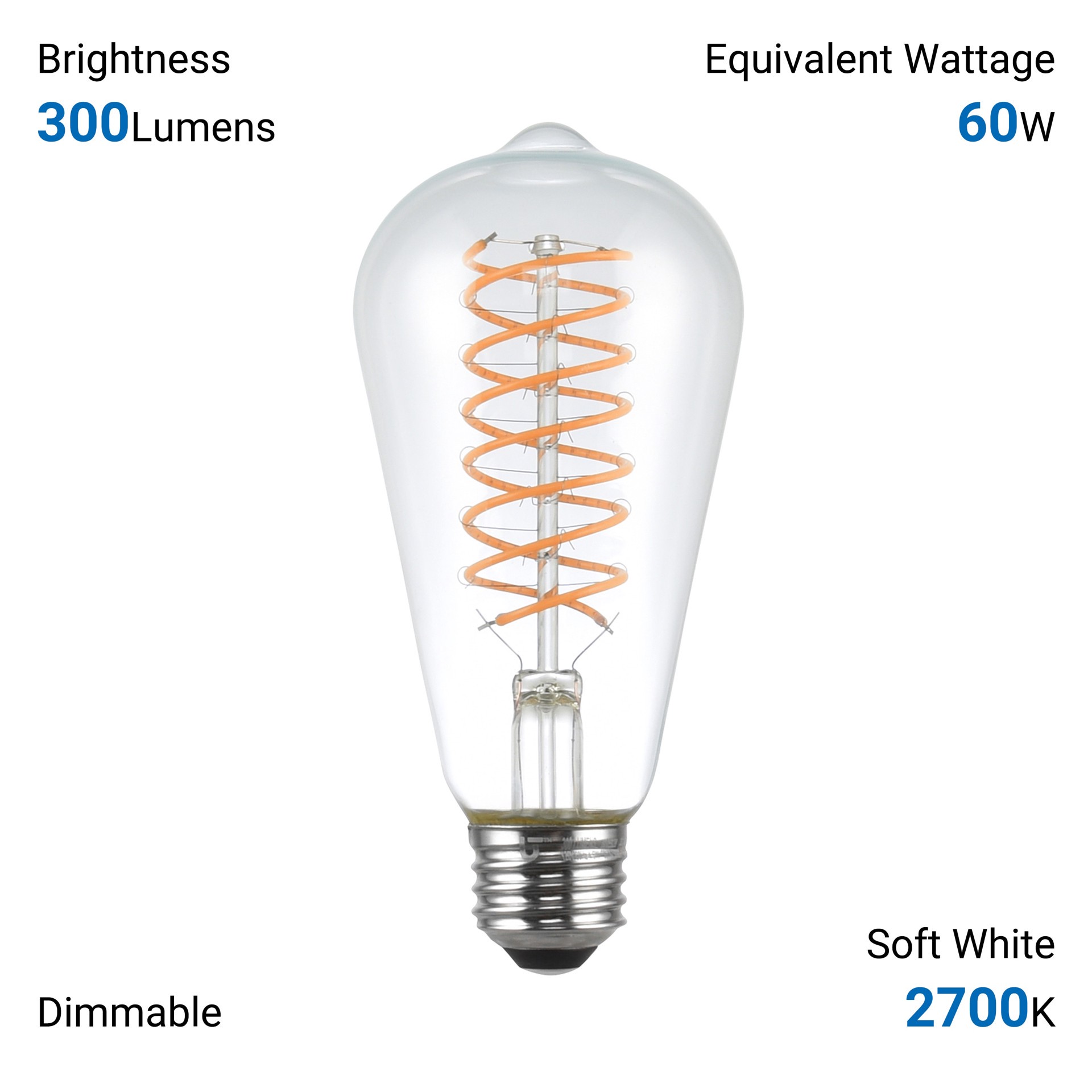 slide 5 of 6, Utilitech Double-Spiral Filament 60 -Watt EQ ST19 Soft white Medium base (E-26) Dimmable LED General purpose Light Bulb 3 -Pack, 1 ct