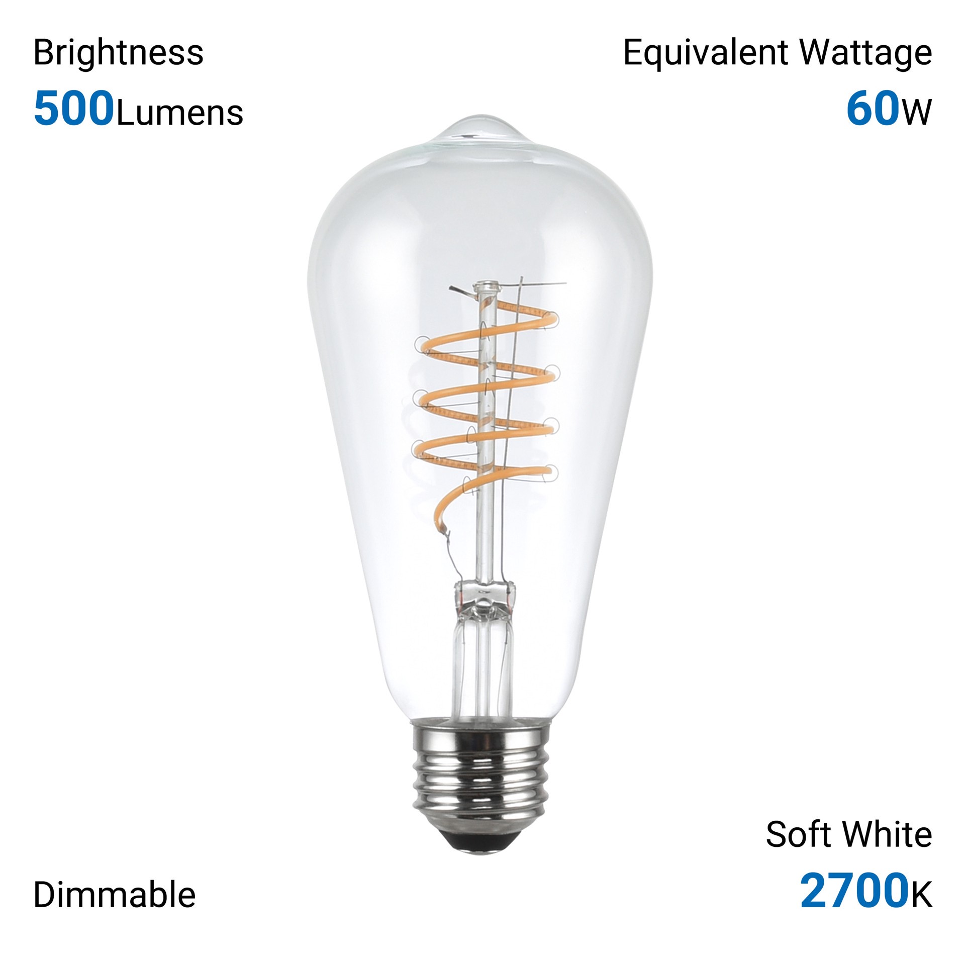slide 6 of 6, Utilitech Spiral Filament 60 -Watt EQ ST19 Soft white Medium base (E-26) Dimmable LED General purpose Light Bulb 3 -Pack, 1 ct