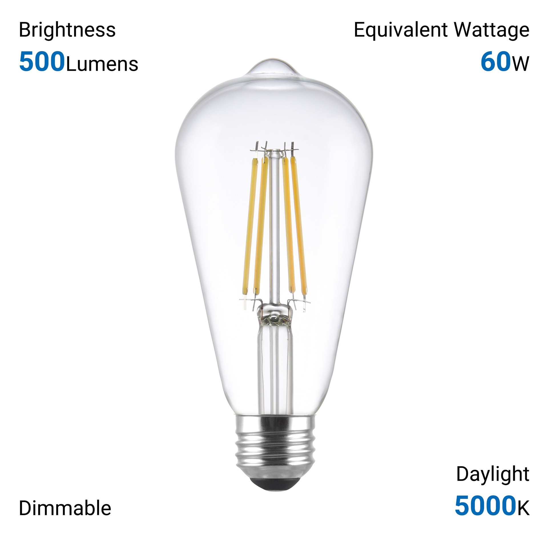 slide 6 of 6, Utilitech Straight Filament 60 -Watt EQ ST19 Daylight Medium base (E-26) Dimmable LED General purpose Light Bulb 3 -Pack, 1 ct