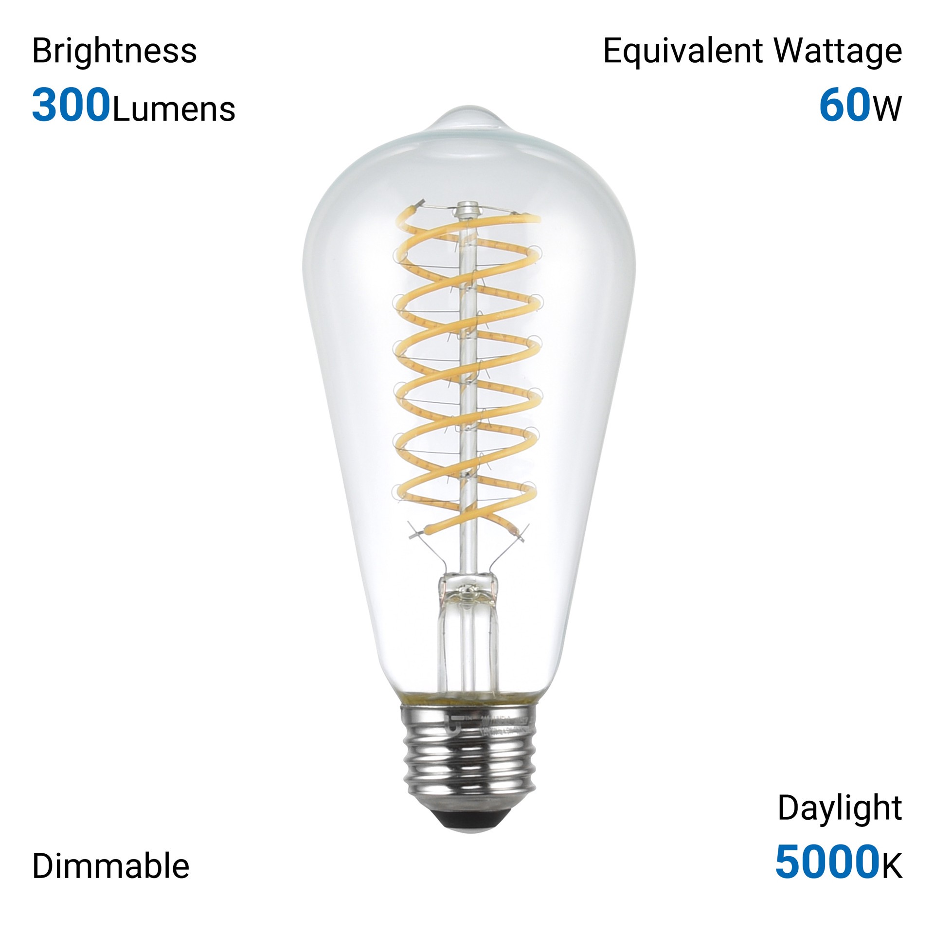 slide 5 of 6, Utilitech Double-Spiral Filament 60 -Watt EQ ST19 Daylight Medium base (E-26) Dimmable LED General purpose Light Bulb 3 -Pack, 1 ct