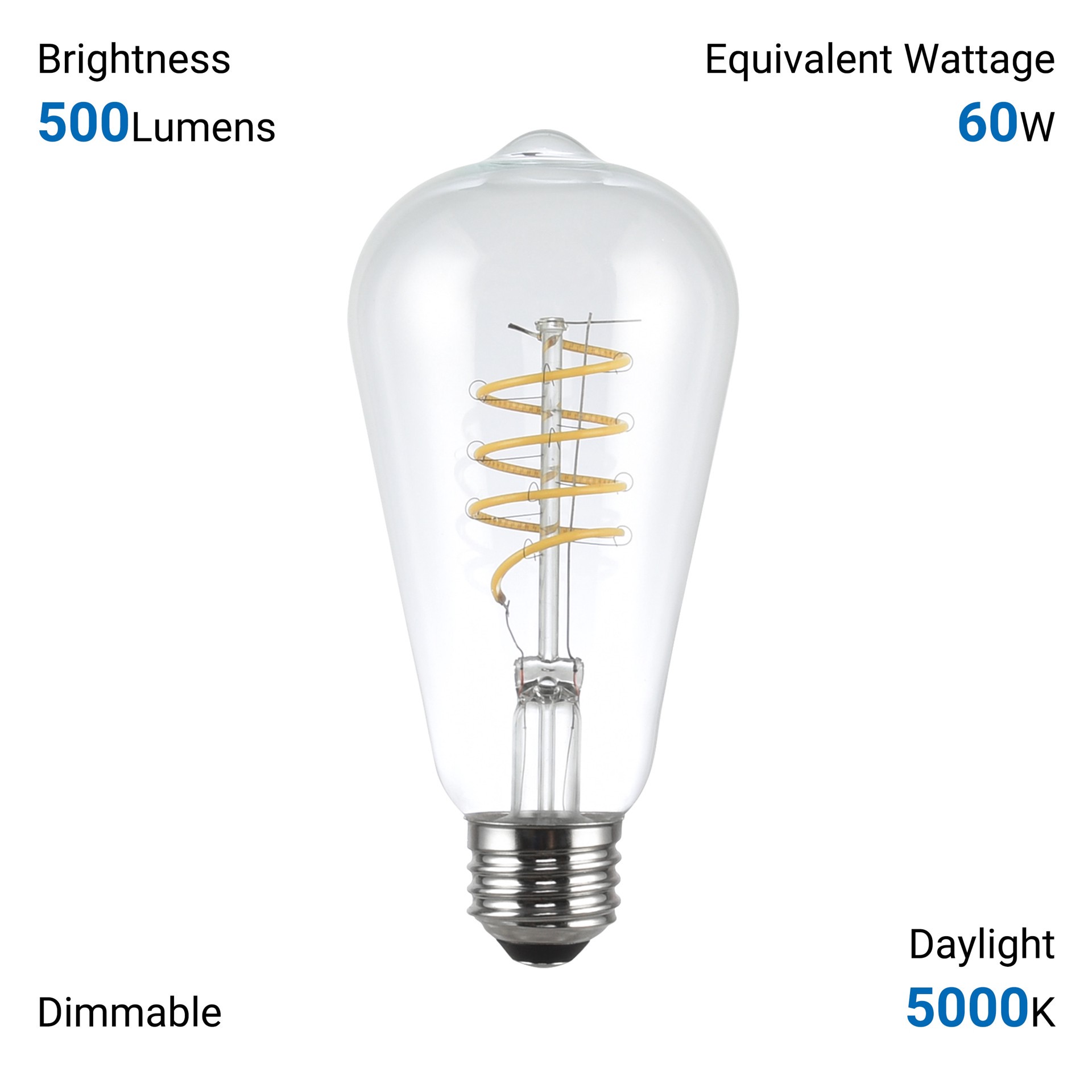 slide 6 of 6, Utilitech Spiral Filament 60 -Watt EQ ST19 Daylight Medium base (E-26) Dimmable LED General purpose Light Bulb 3 -Pack, 1 ct