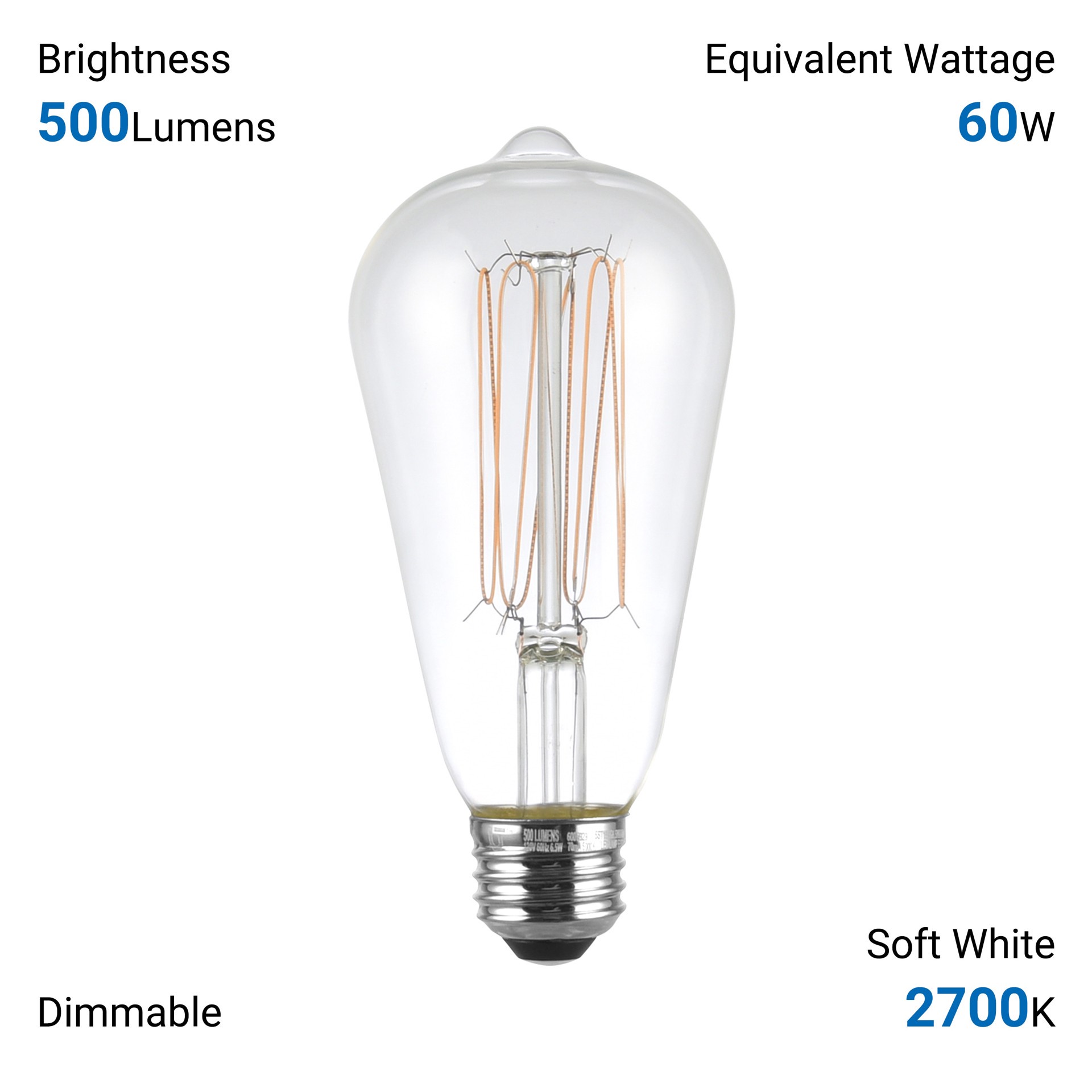 slide 6 of 6, Utilitech Wound-Thin Filament 60 -Watt EQ ST19 Soft white Medium base (E-26) Dimmable LED General purpose Light Bulb 3 -Pack, 1 ct
