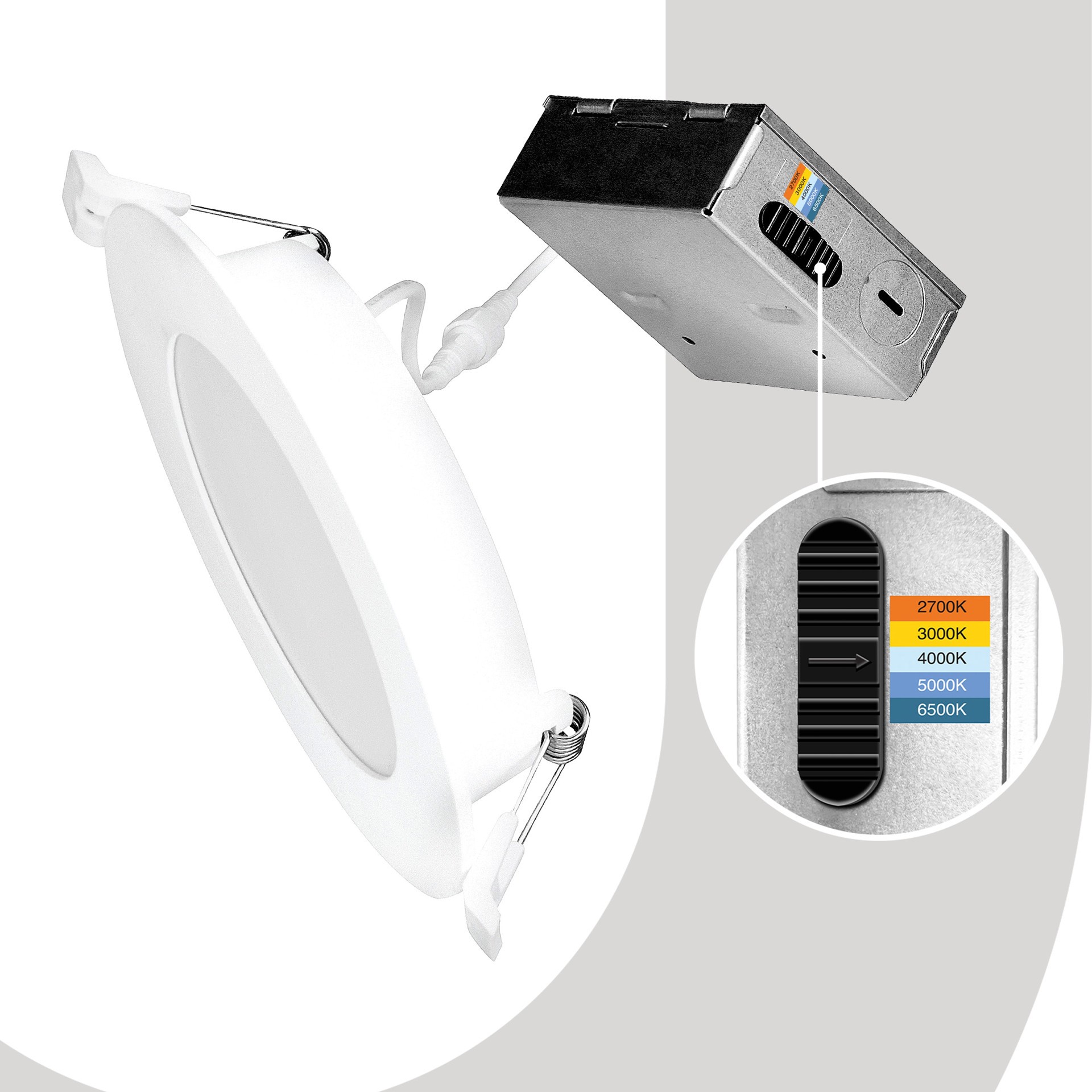 slide 3 of 6, Utilitech White 4-in 450 -Lumens Switchable white Round Dimmable LED Canless Wet rated Recessed Downlight 6 -Pack, 1 ct