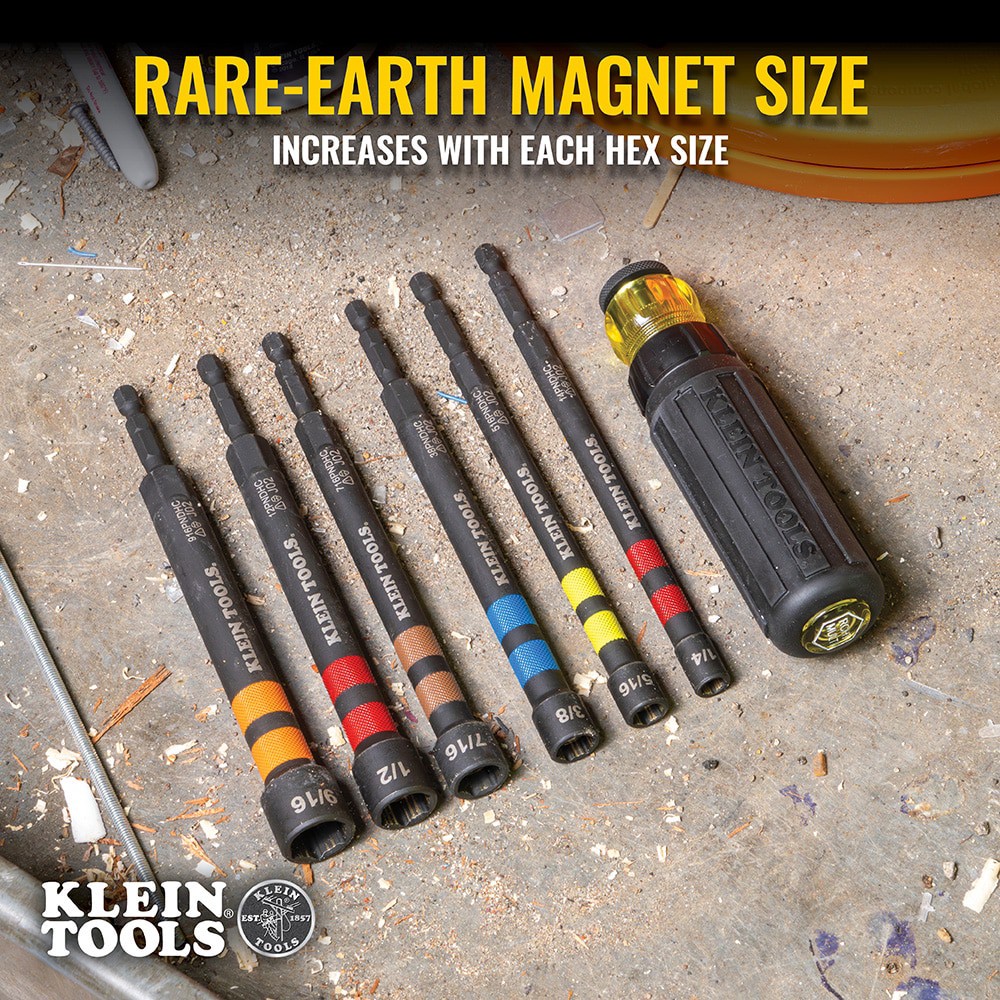 slide 3 of 6, Klein Tools Hollow Magnetic Color-Coded Ratcheting Power Nut Drivers, 6-Piece, 1 ct