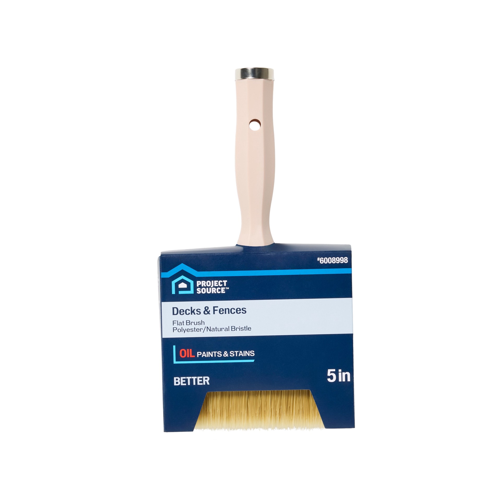 slide 4 of 6, Project Source Better Oil Paints and Stains for Decks and Fences 5-in Reusable Flat Stain Brush, 1 ct