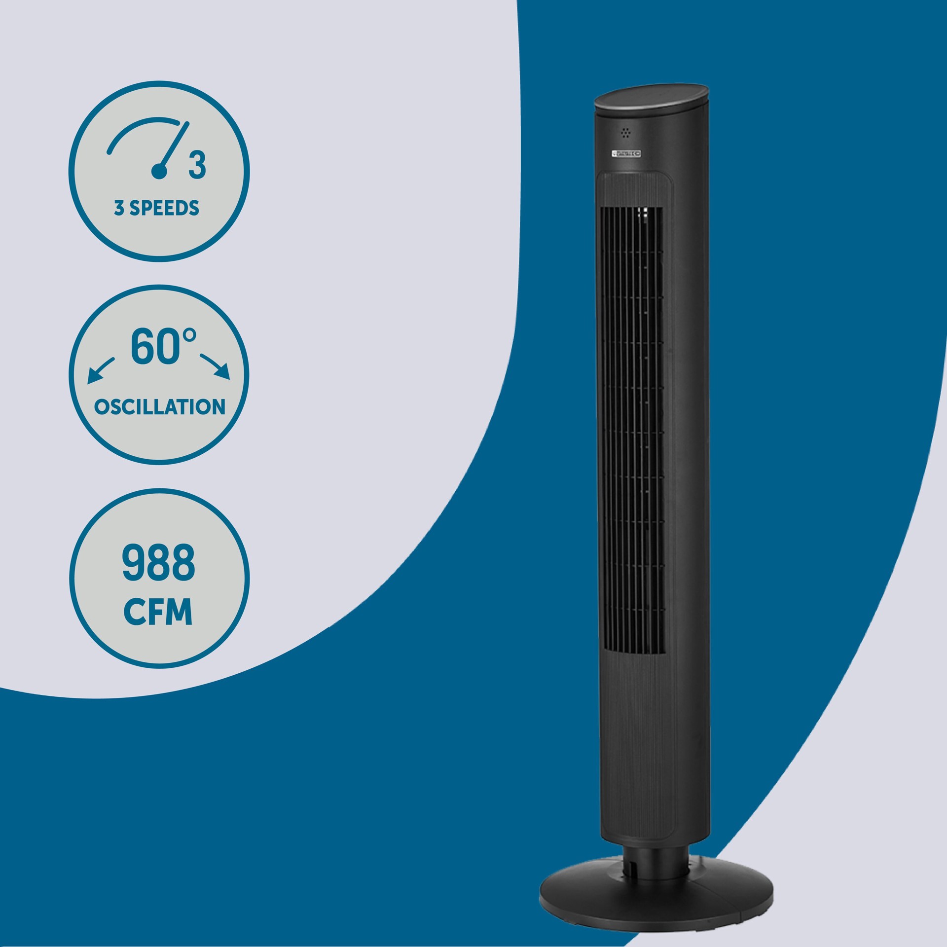 slide 2 of 6, Utilitech 42-in 120 -Volt 3 -Speed Indoor BLACK/MATTE Oscillating Tower Fan with Remote, 1 ct