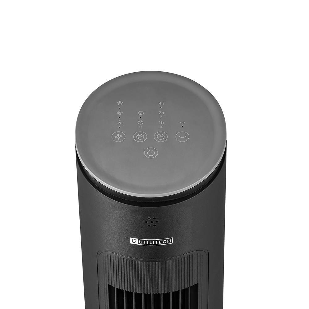 slide 6 of 6, Utilitech 42-in 120 -Volt 3 -Speed Indoor BLACK/MATTE Oscillating Tower Fan with Remote, 1 ct