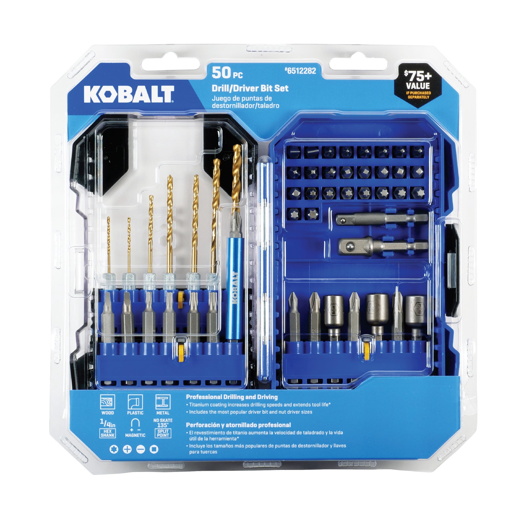 slide 2 of 6, Kobalt 50 -Piece x Titanium coated HSS Jobber length Twist Drill Bit Set, 1 ct