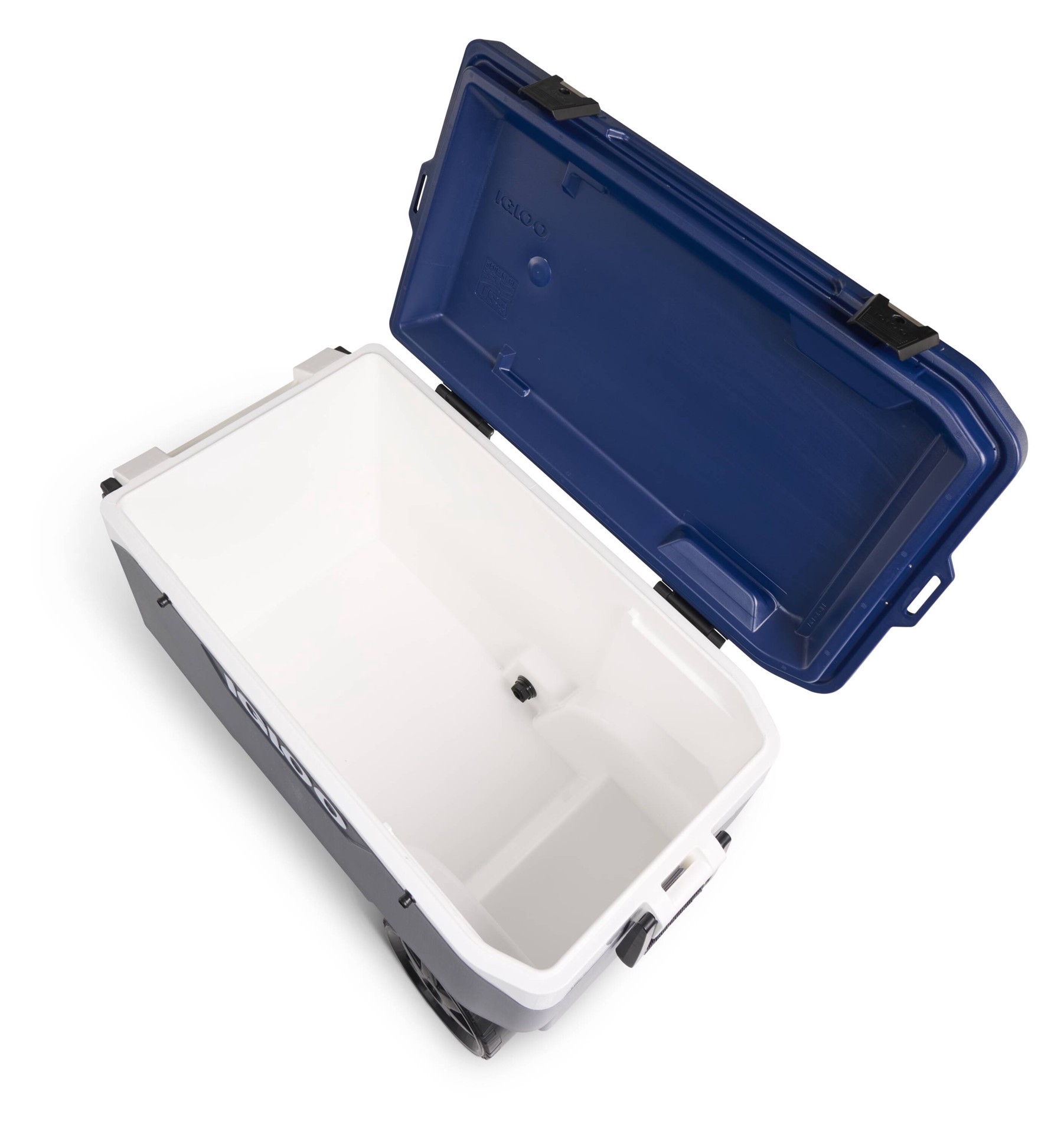 slide 6 of 6, Igloo Grey, White, Blue 90 Quart(s) Hard Insulated Wheeled Chest cooler with Drainage Spout, 1 ct