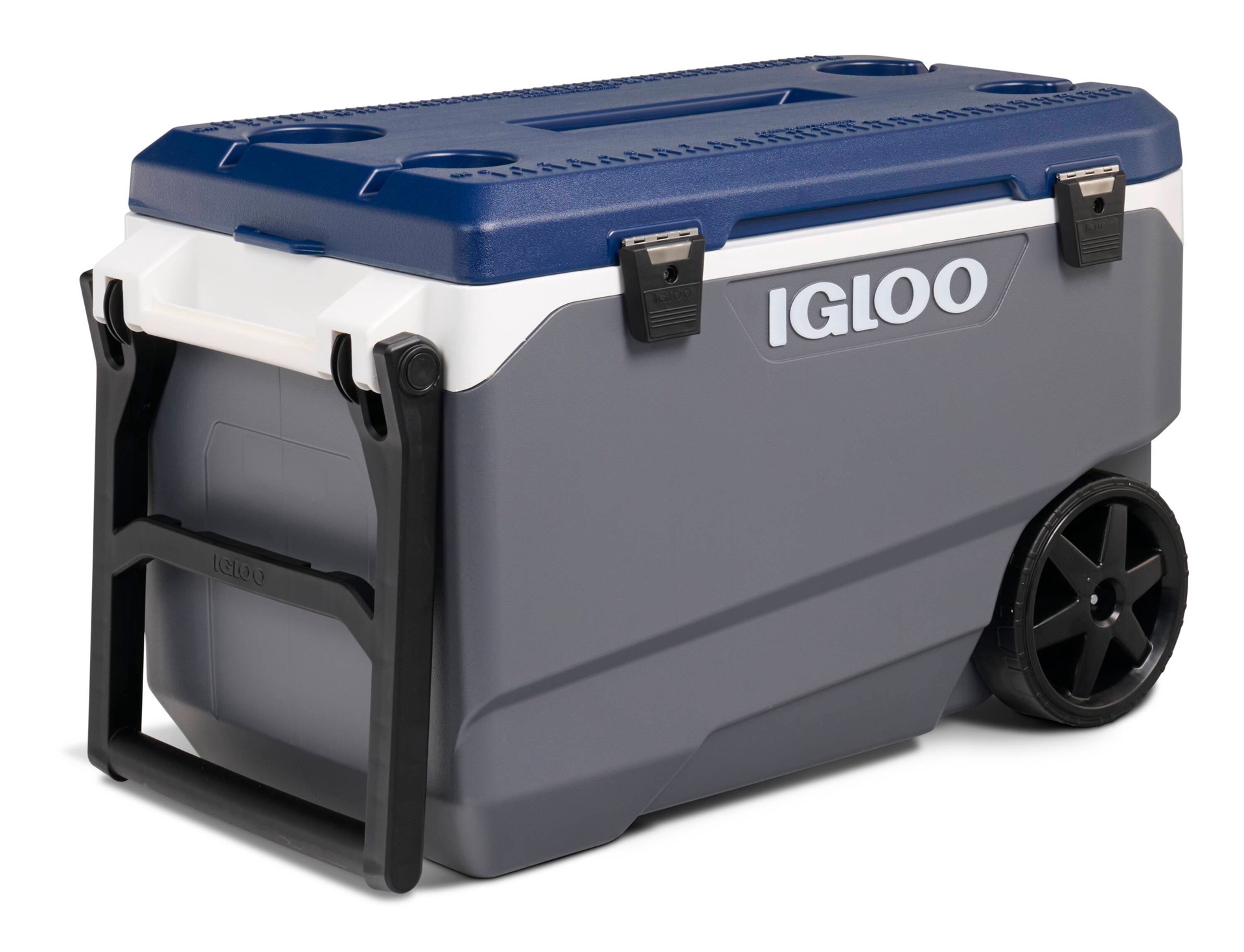 slide 1 of 6, Igloo Grey, White, Blue 90 Quart(s) Hard Insulated Wheeled Chest cooler with Drainage Spout, 1 ct