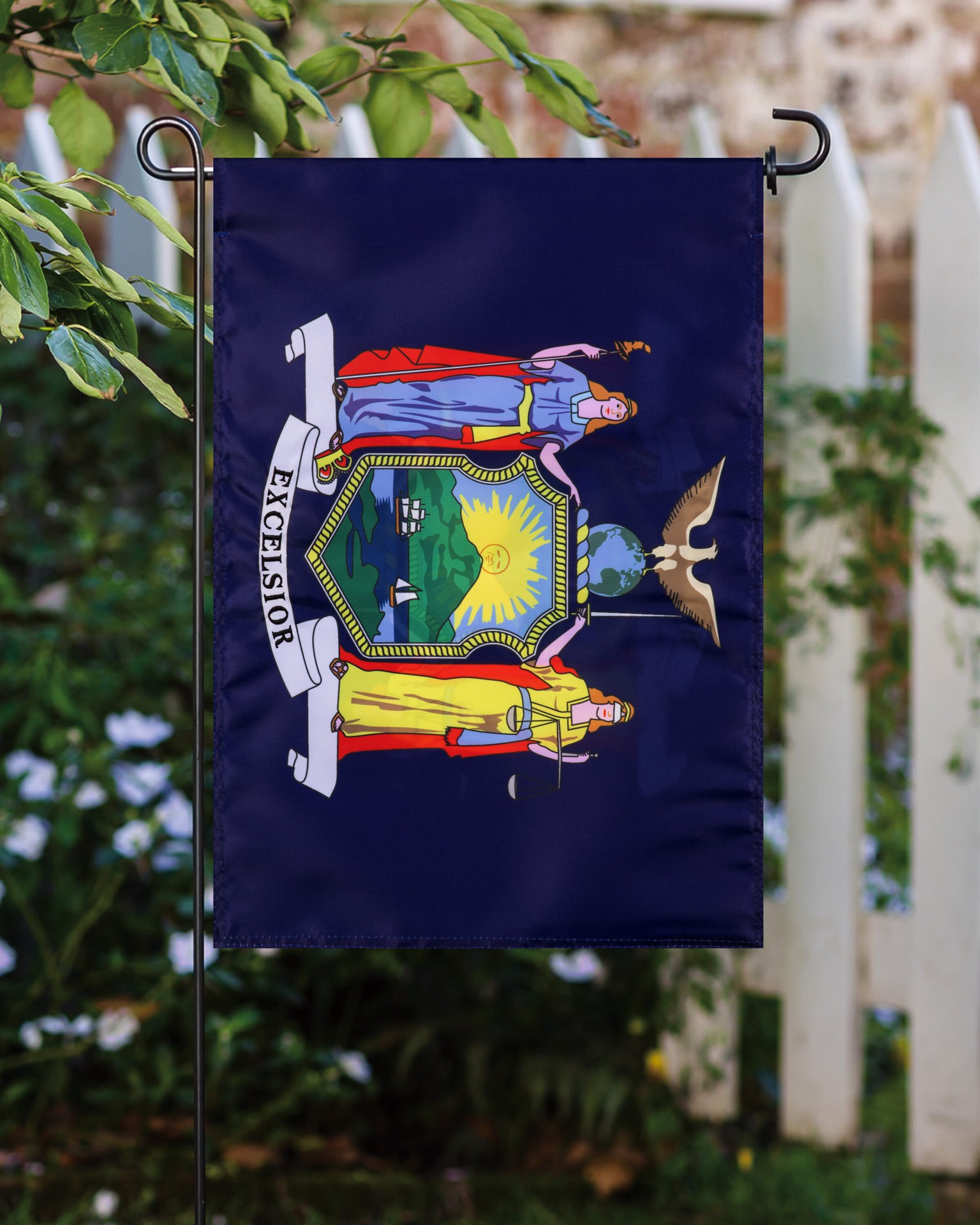 slide 4 of 6, Style Selections 1 W x 1.5 H State New York State Garden flag, 1 ct