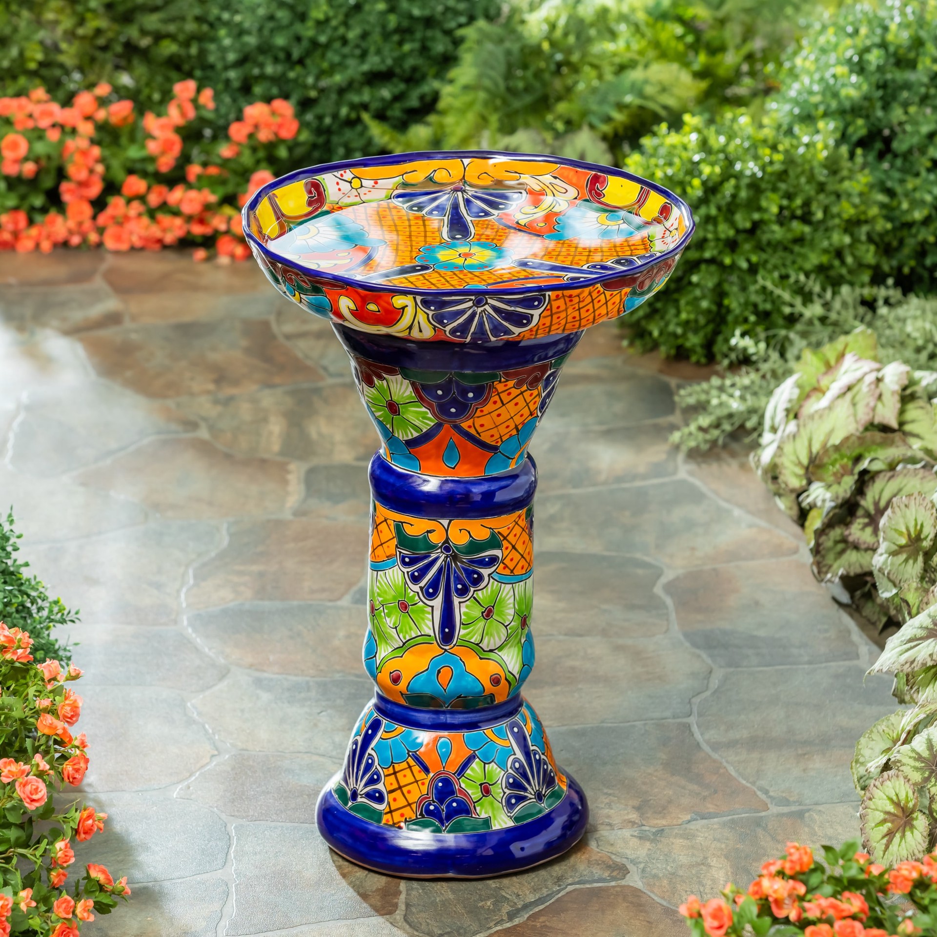 slide 2 of 6, Style Selections 26-in H Multi-color Clay Complete birdbath, 1 ct