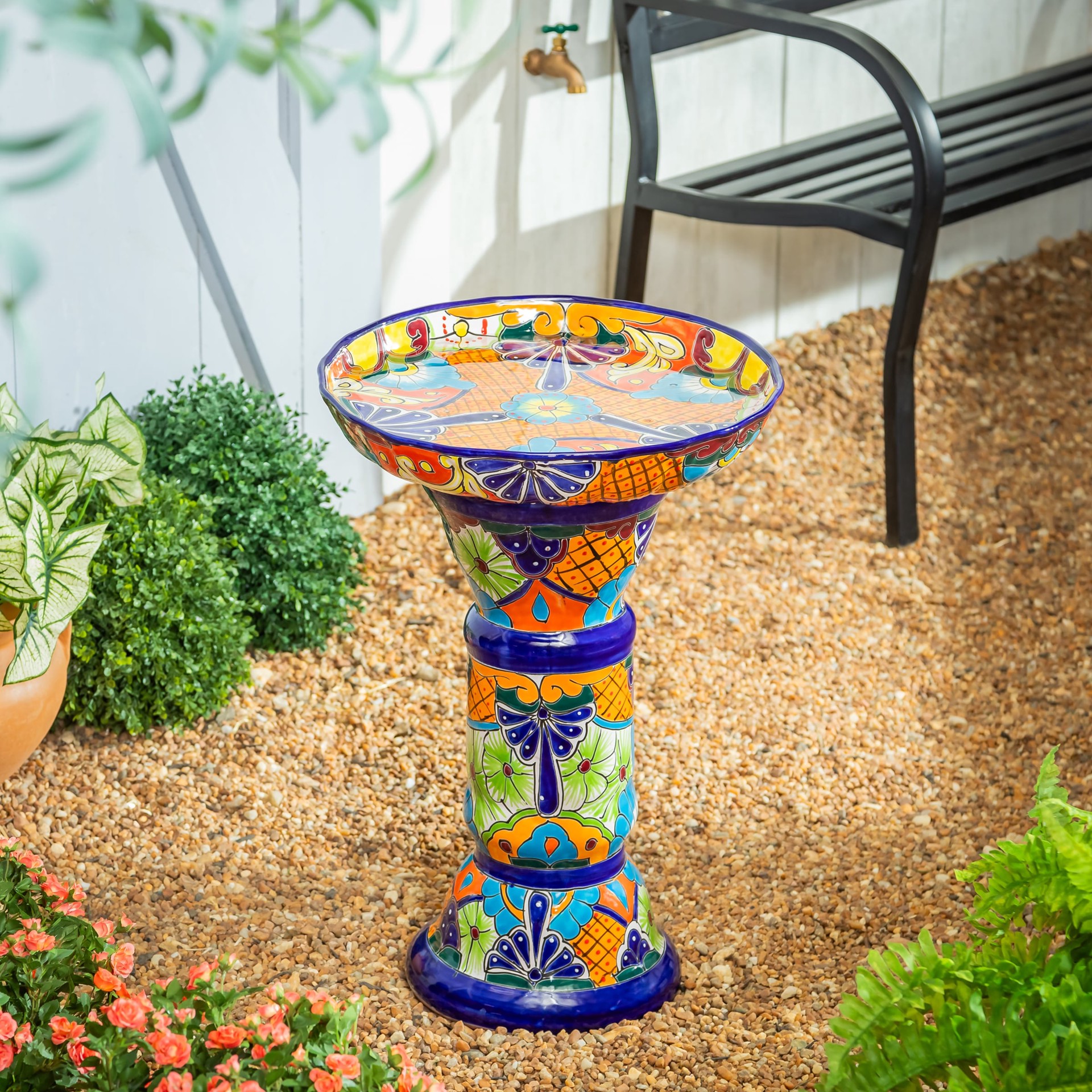 slide 3 of 6, Style Selections 26-in H Multi-color Clay Complete birdbath, 1 ct