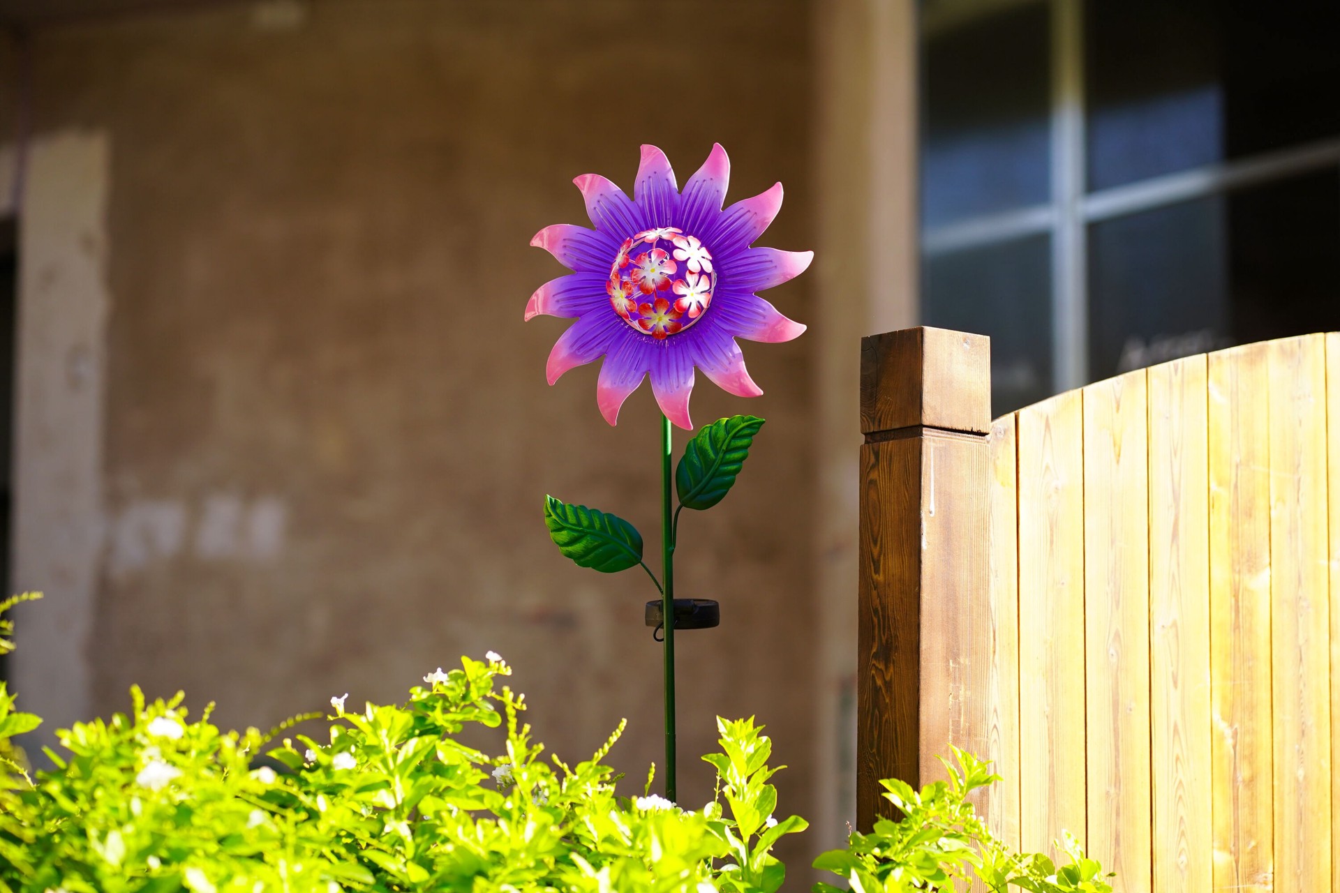 slide 2 of 6, Style Selections 36-in Purple, Green Metal Solar Garden Stake, 1 ct
