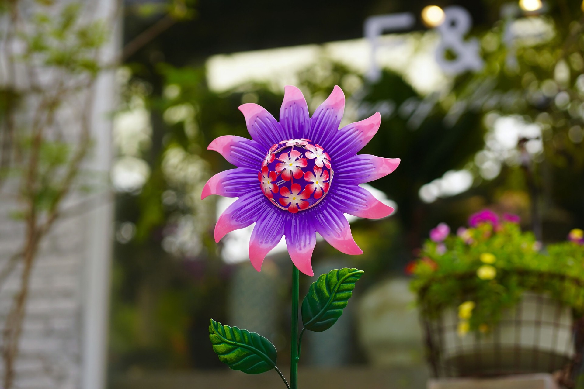 slide 3 of 6, Style Selections 36-in Purple, Green Metal Solar Garden Stake, 1 ct