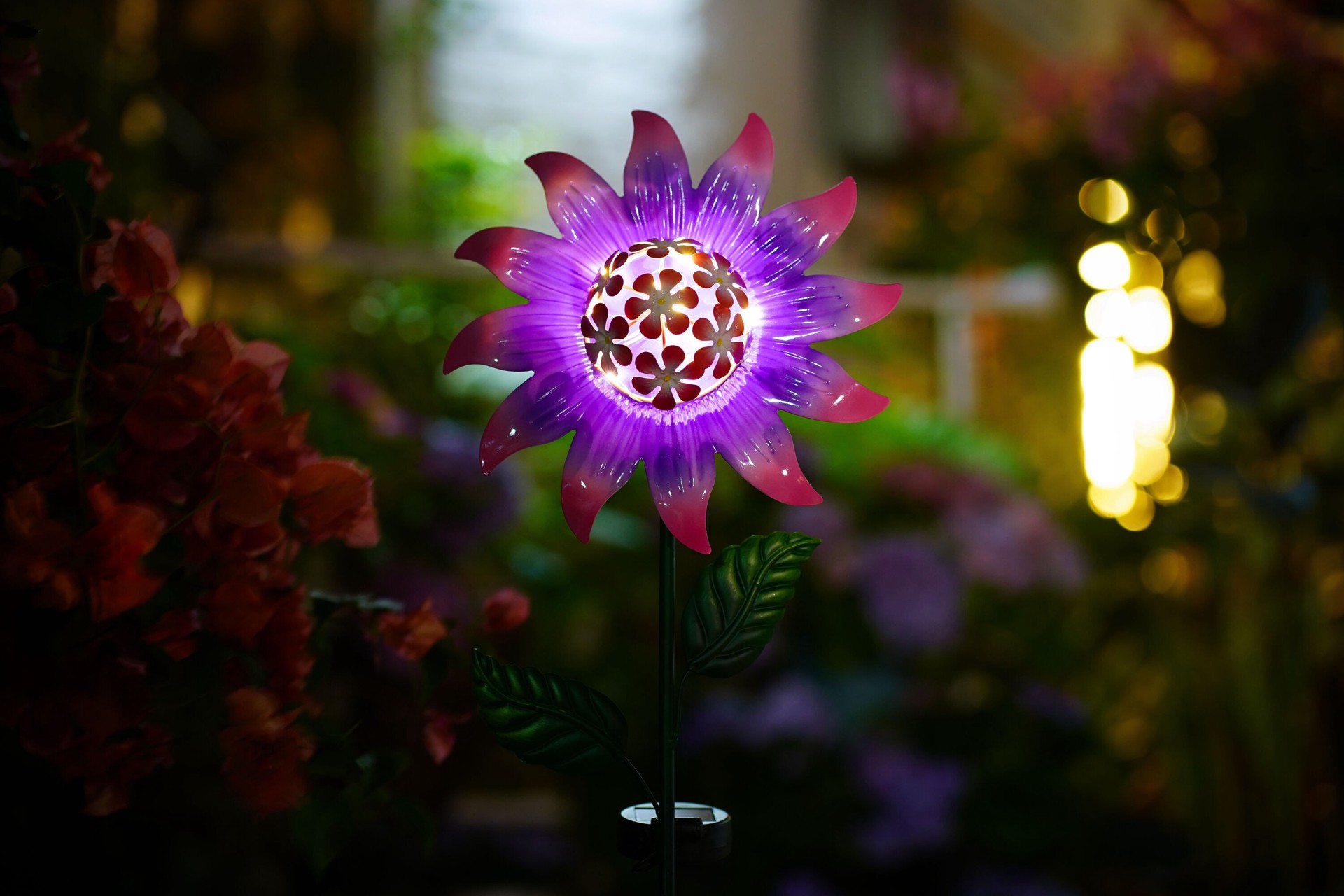 slide 6 of 6, Style Selections 36-in Purple, Green Metal Solar Garden Stake, 1 ct