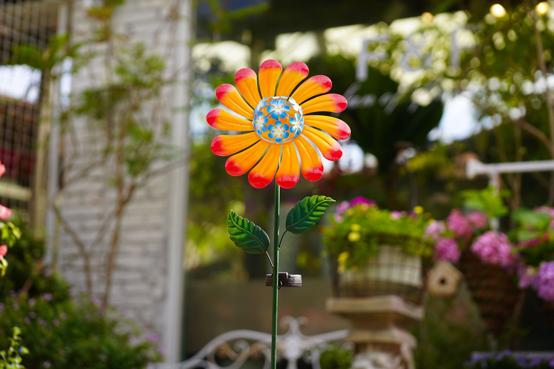 slide 2 of 6, Style Selections 36-in Yellow, Green Metal Solar Garden Stake, 1 ct