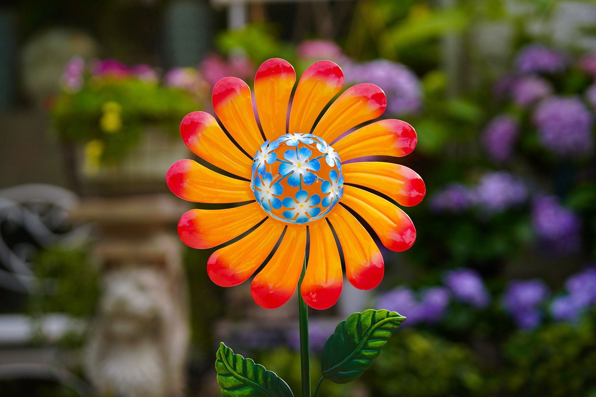slide 4 of 6, Style Selections 36-in Yellow, Green Metal Solar Garden Stake, 1 ct